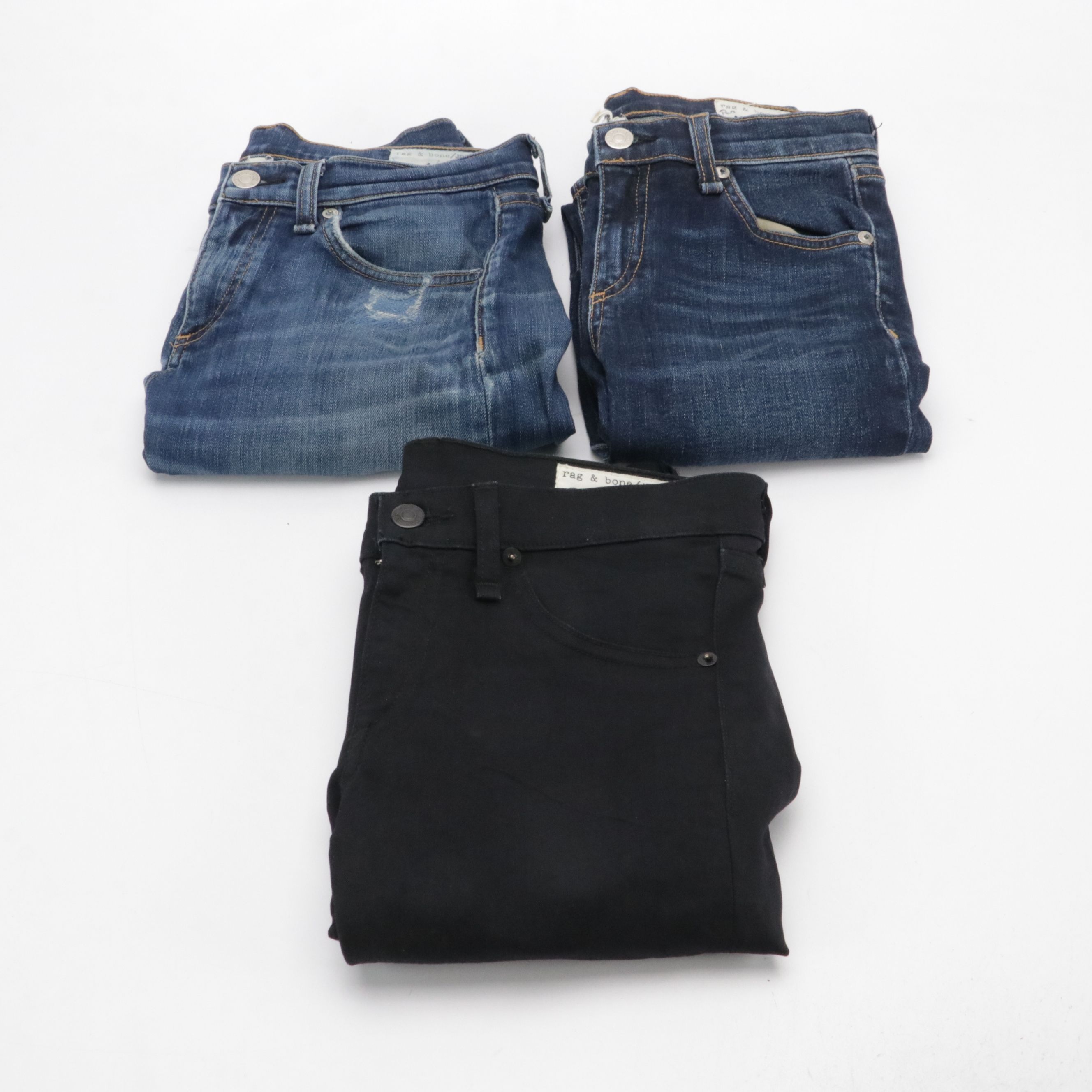 Rag & Bone Ripped Capris & Dark Blue Skinny Jeans with Black Jeggings