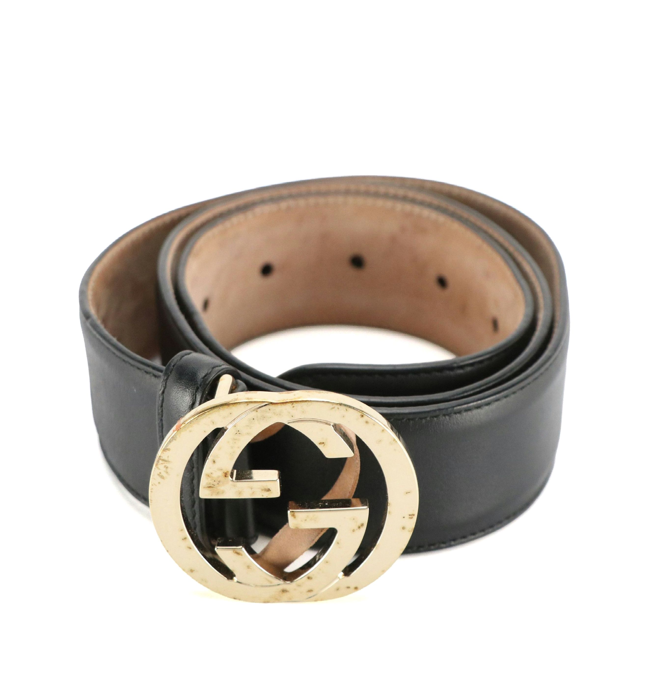Gucci Interlocking GG Belt in Black Calfskin Leather
