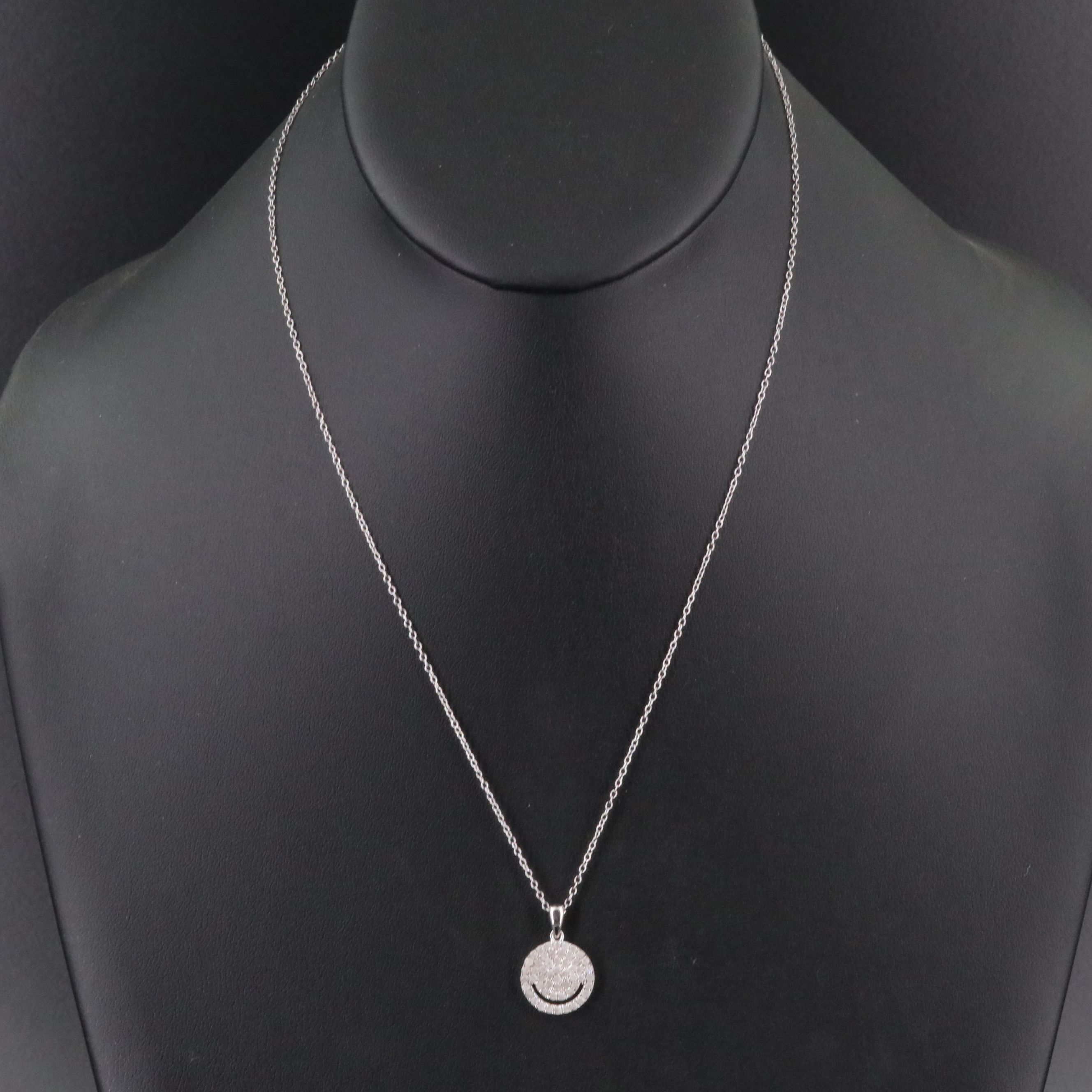 Sterling Diamond Smiley Face Pendant Necklace