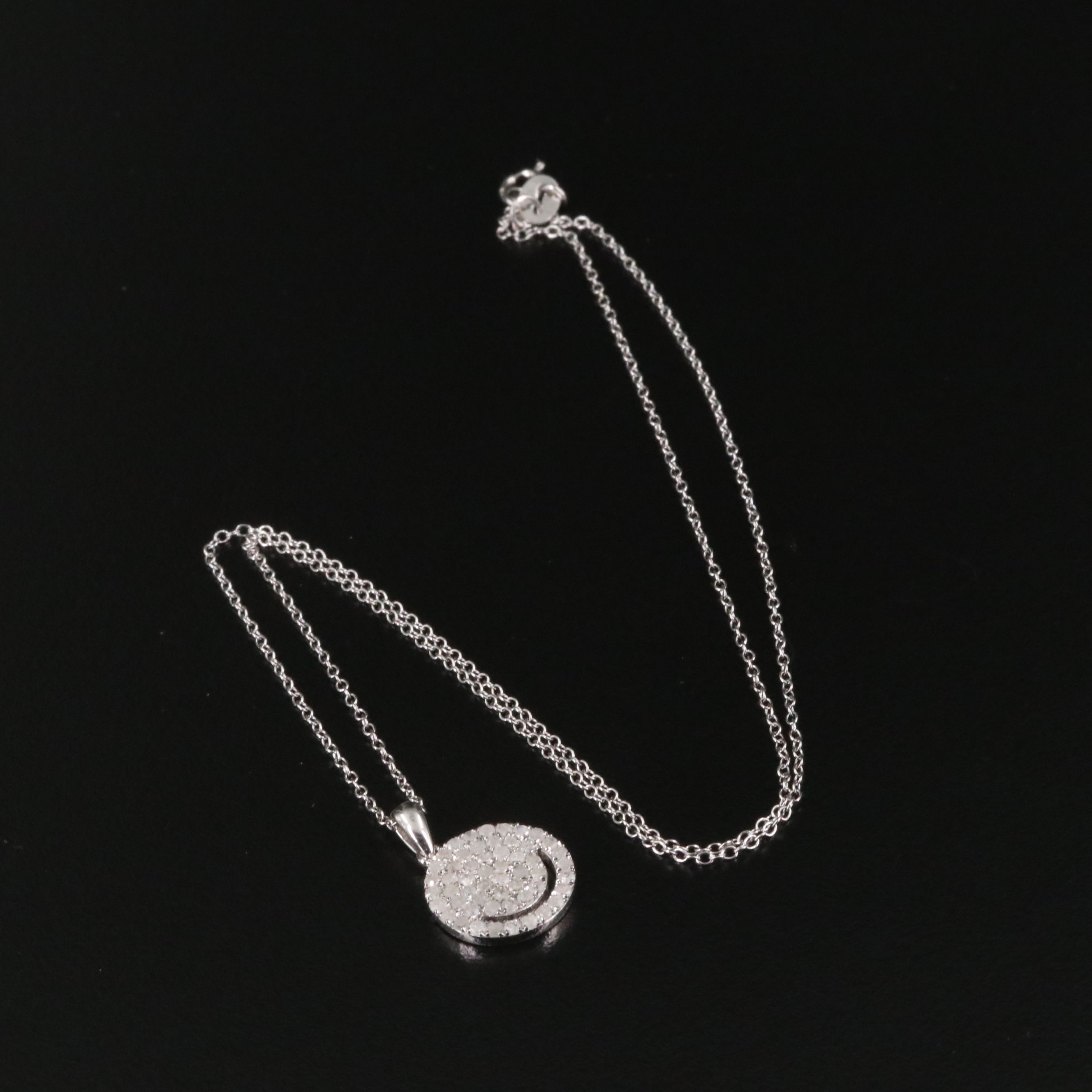 Sterling Diamond Smiley Face Pendant Necklace