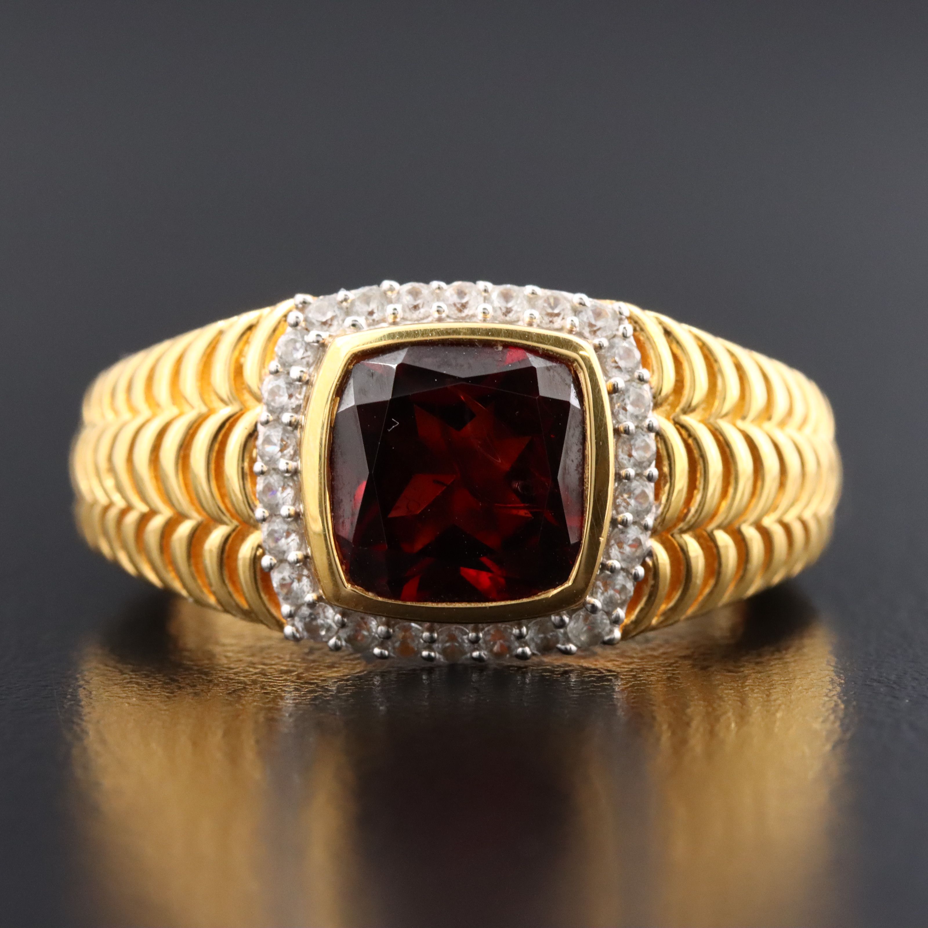 Sterling Garnet and White Zircon Ring