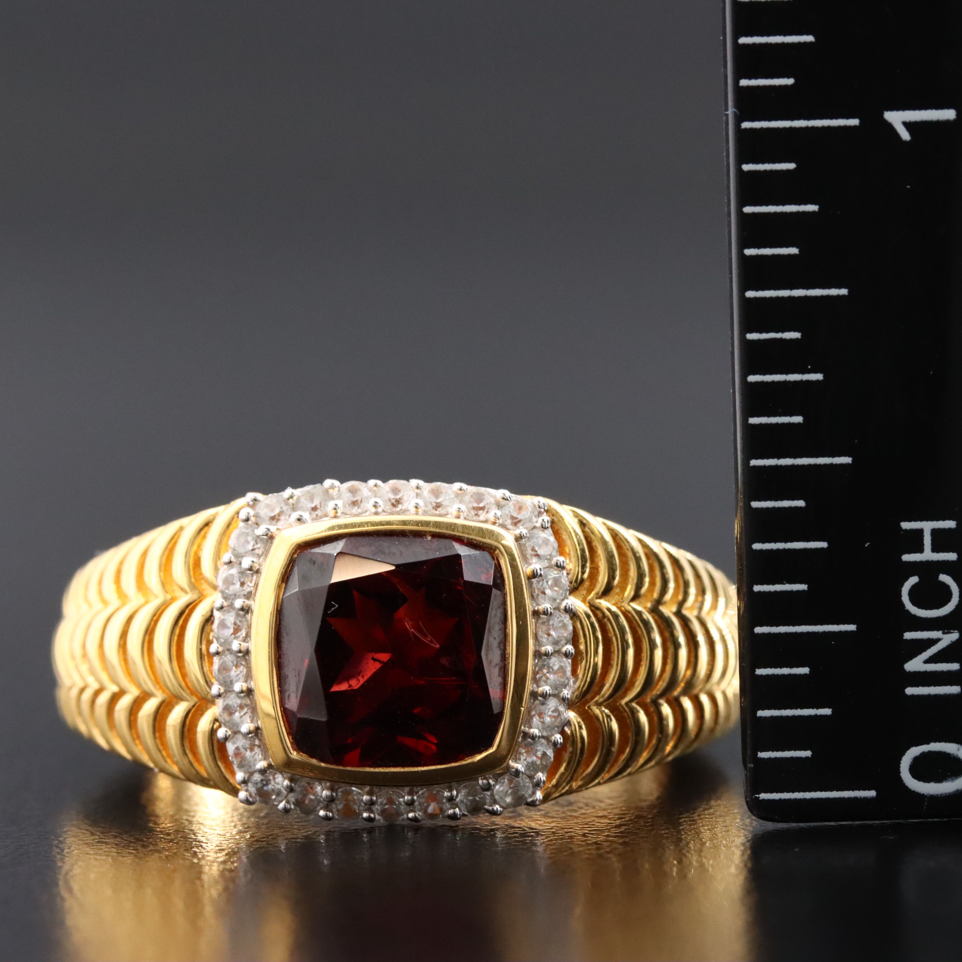 Sterling Garnet and White Zircon Ring
