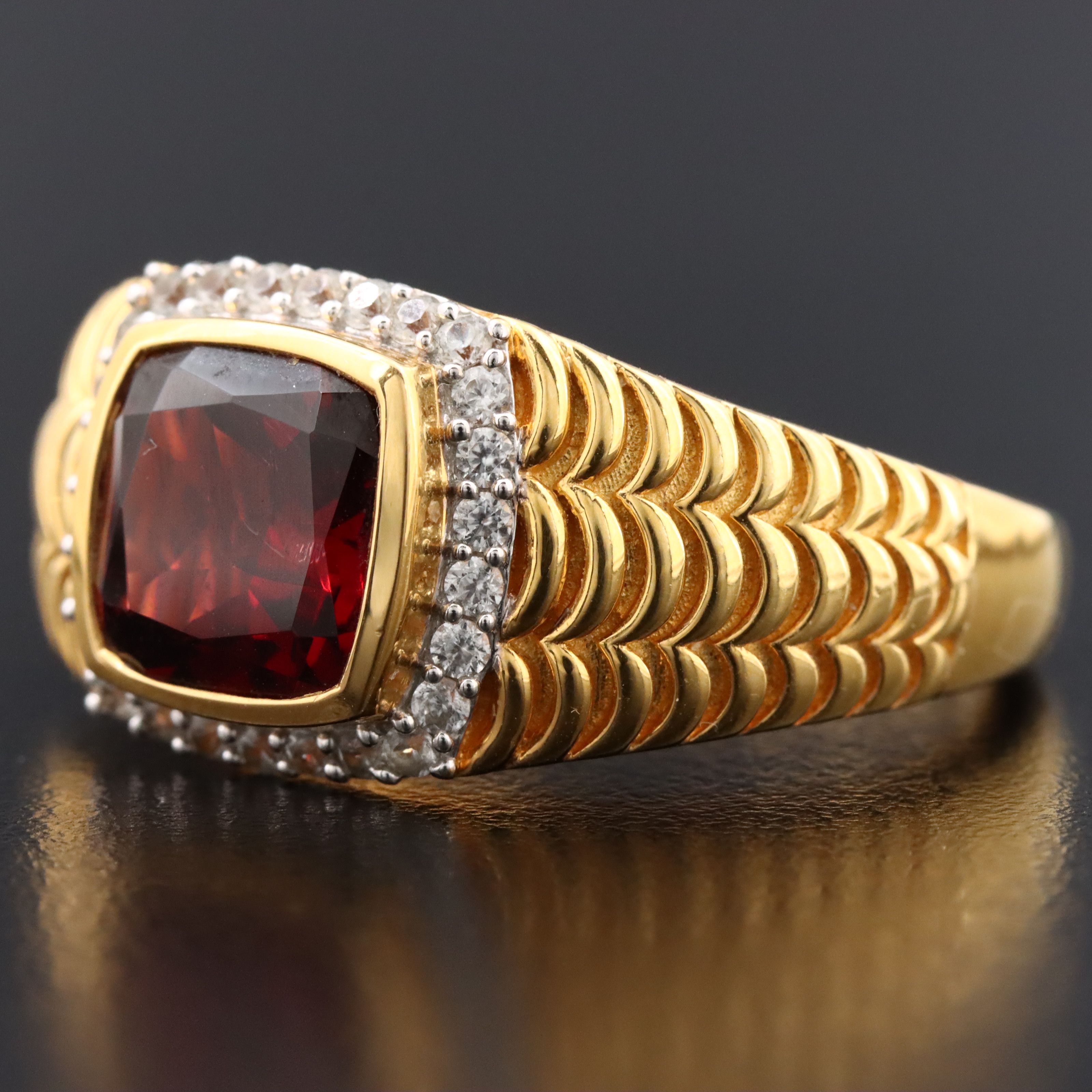 Sterling Garnet and White Zircon Ring