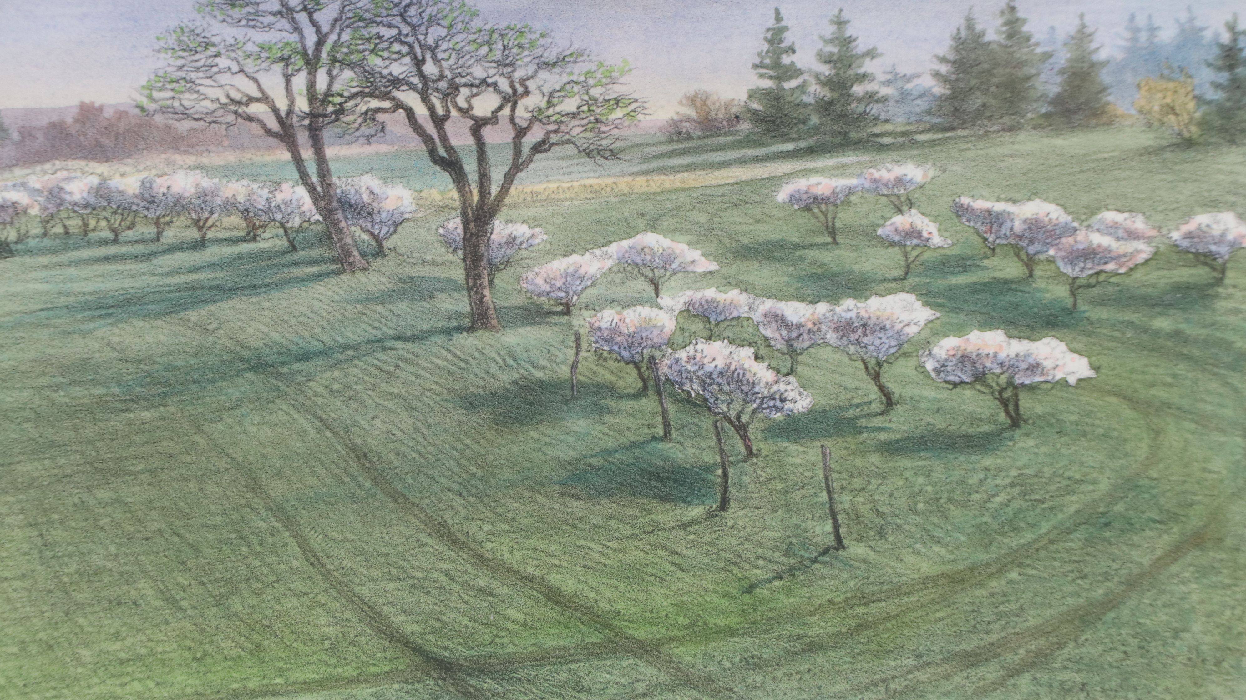 Hand-Colored Lithograph "Blossoms"