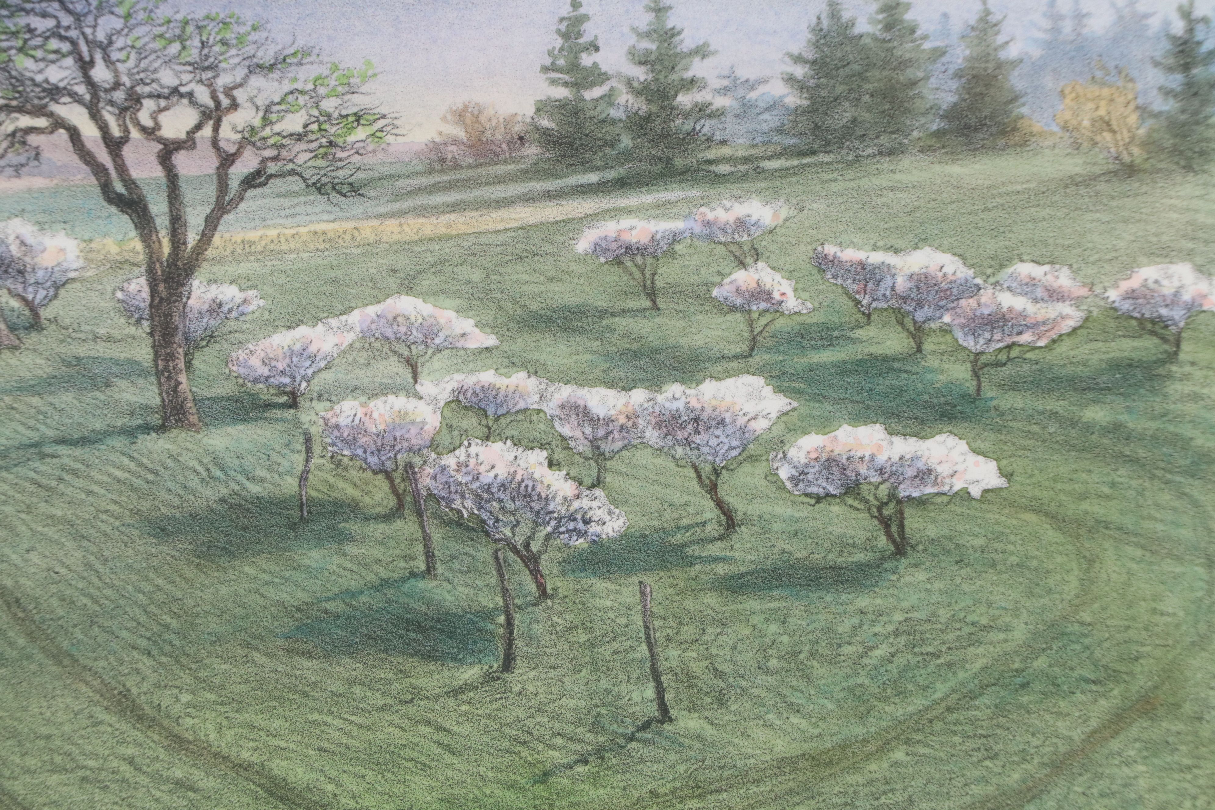 Hand-Colored Lithograph "Blossoms"