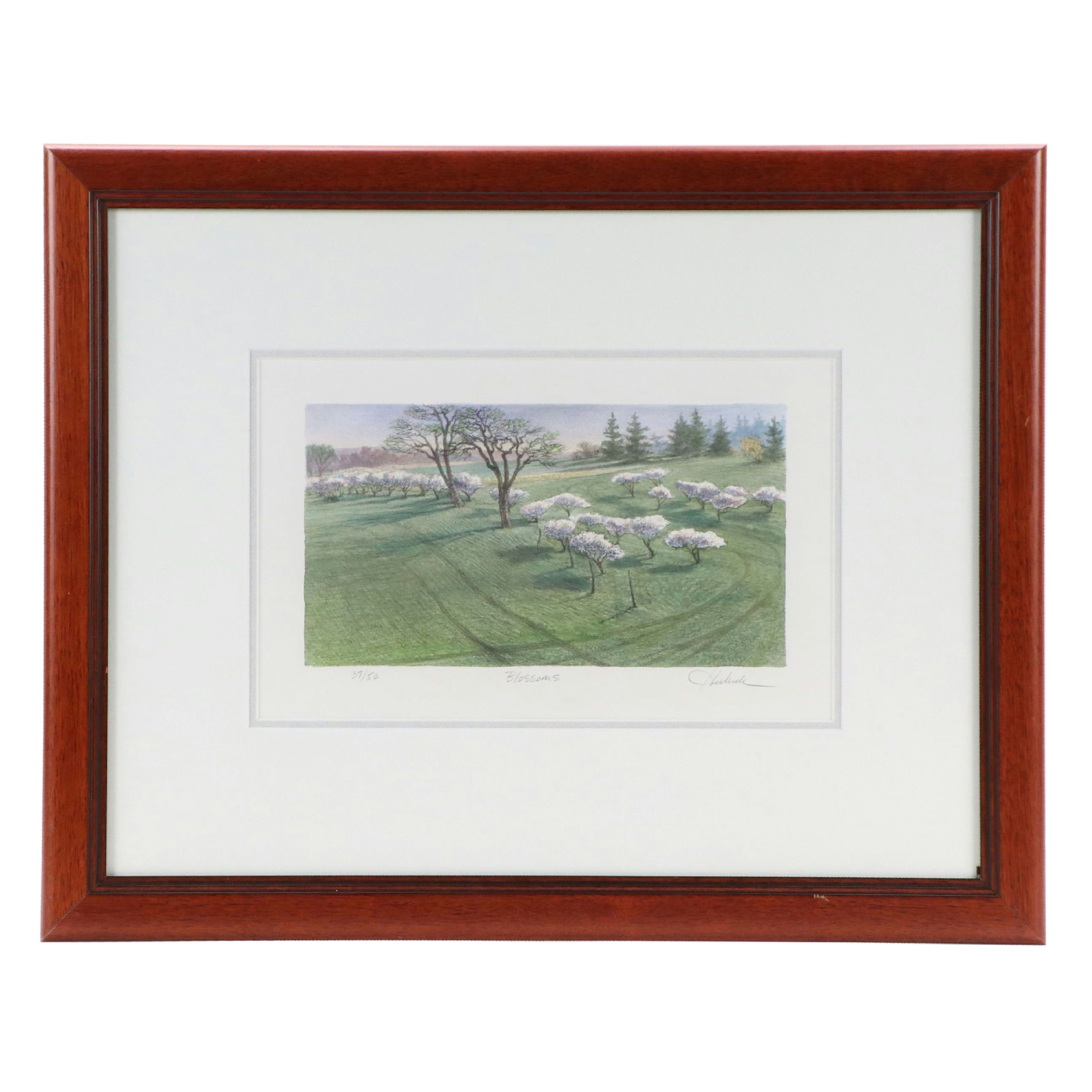 Hand-Colored Lithograph "Blossoms"