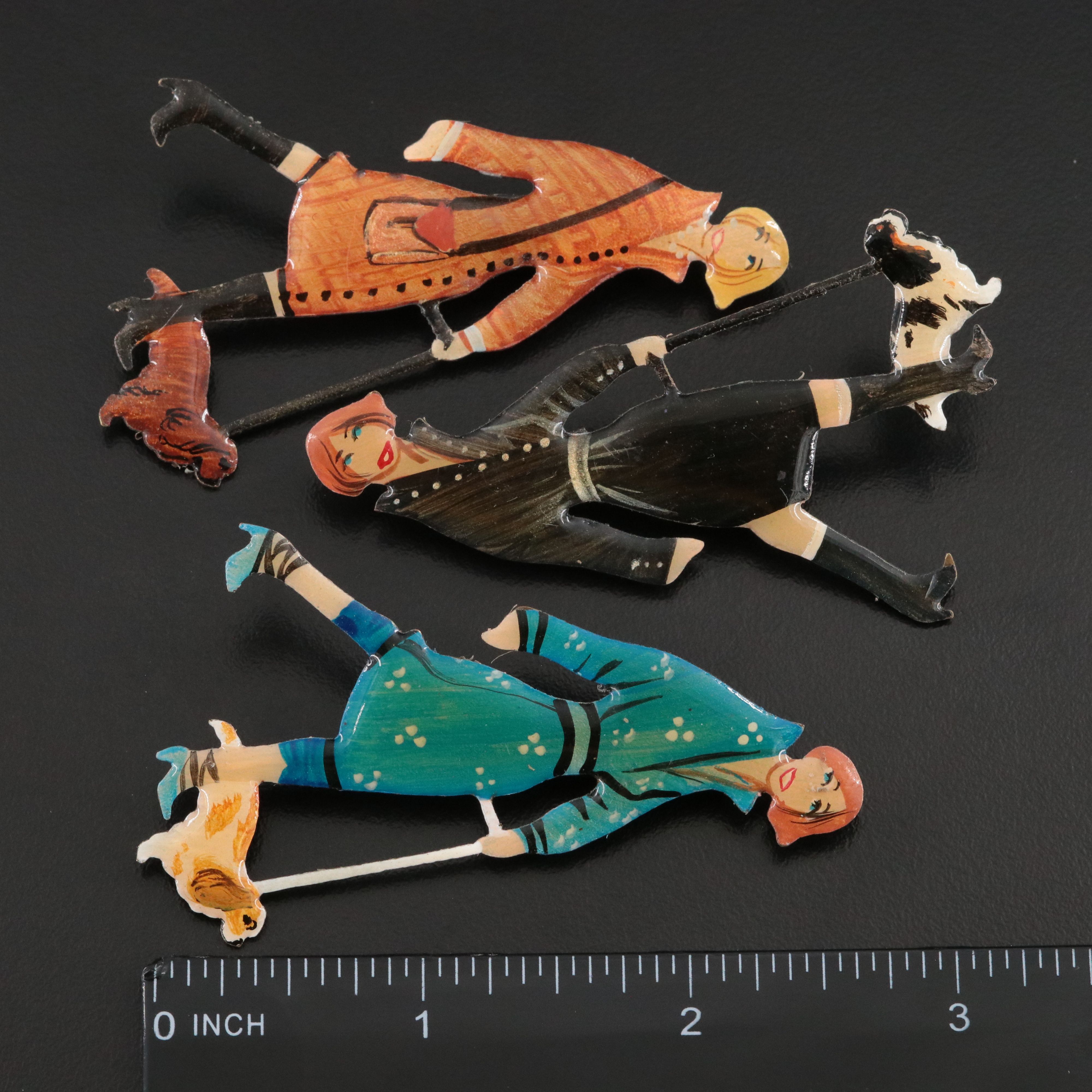 Women Walking Dogs Brooch Collection