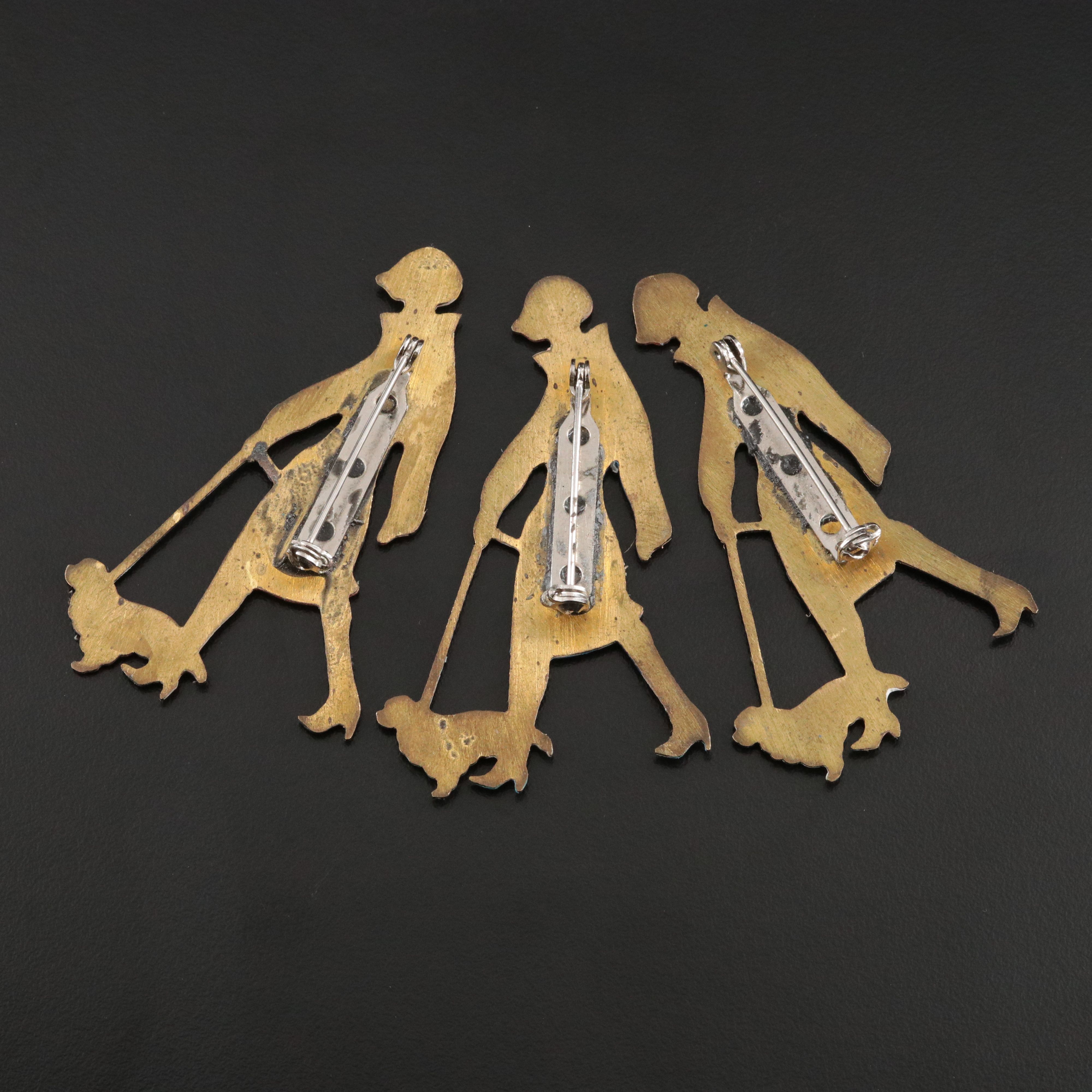 Women Walking Dogs Brooch Collection