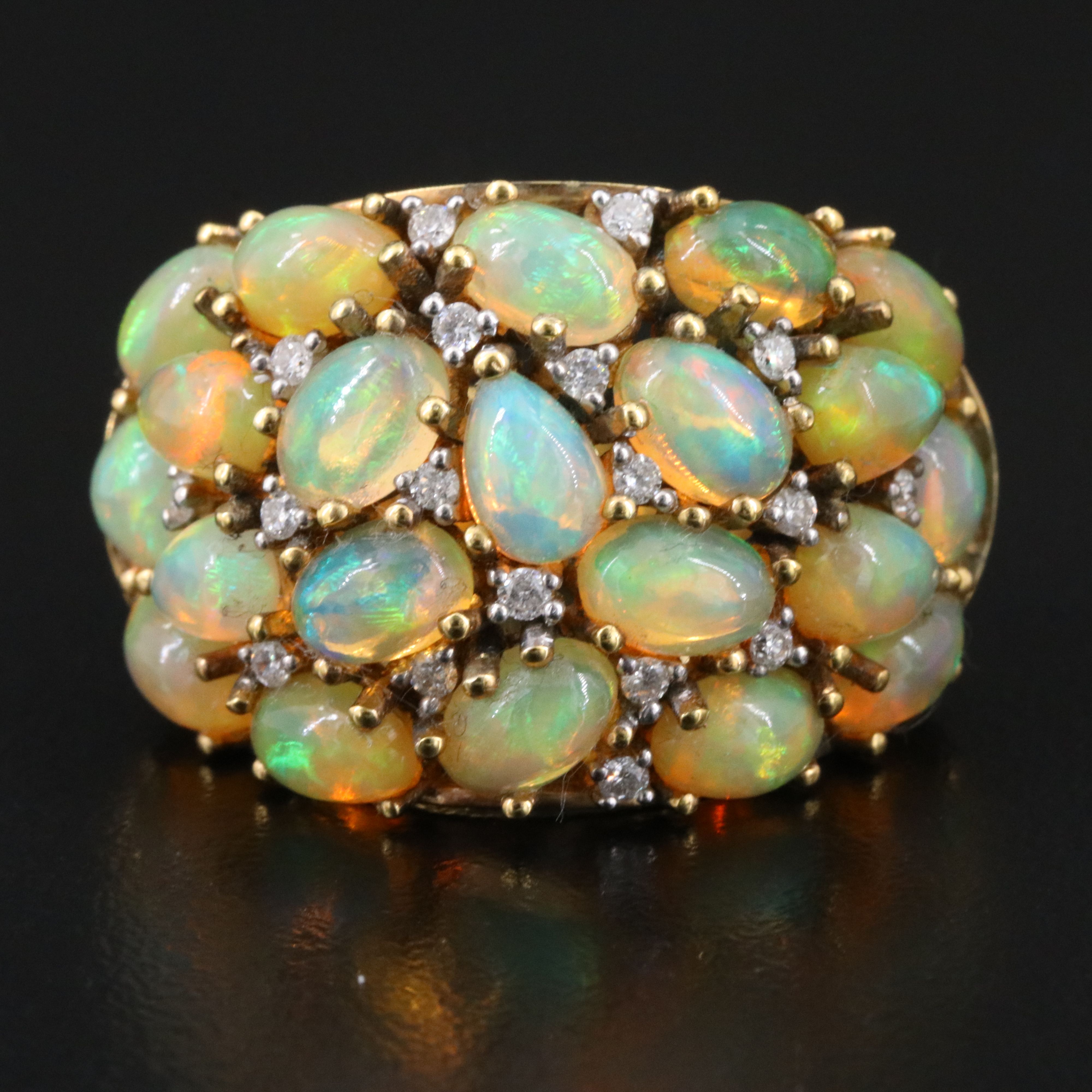 Sterling Opal and Diamond Dome Ring