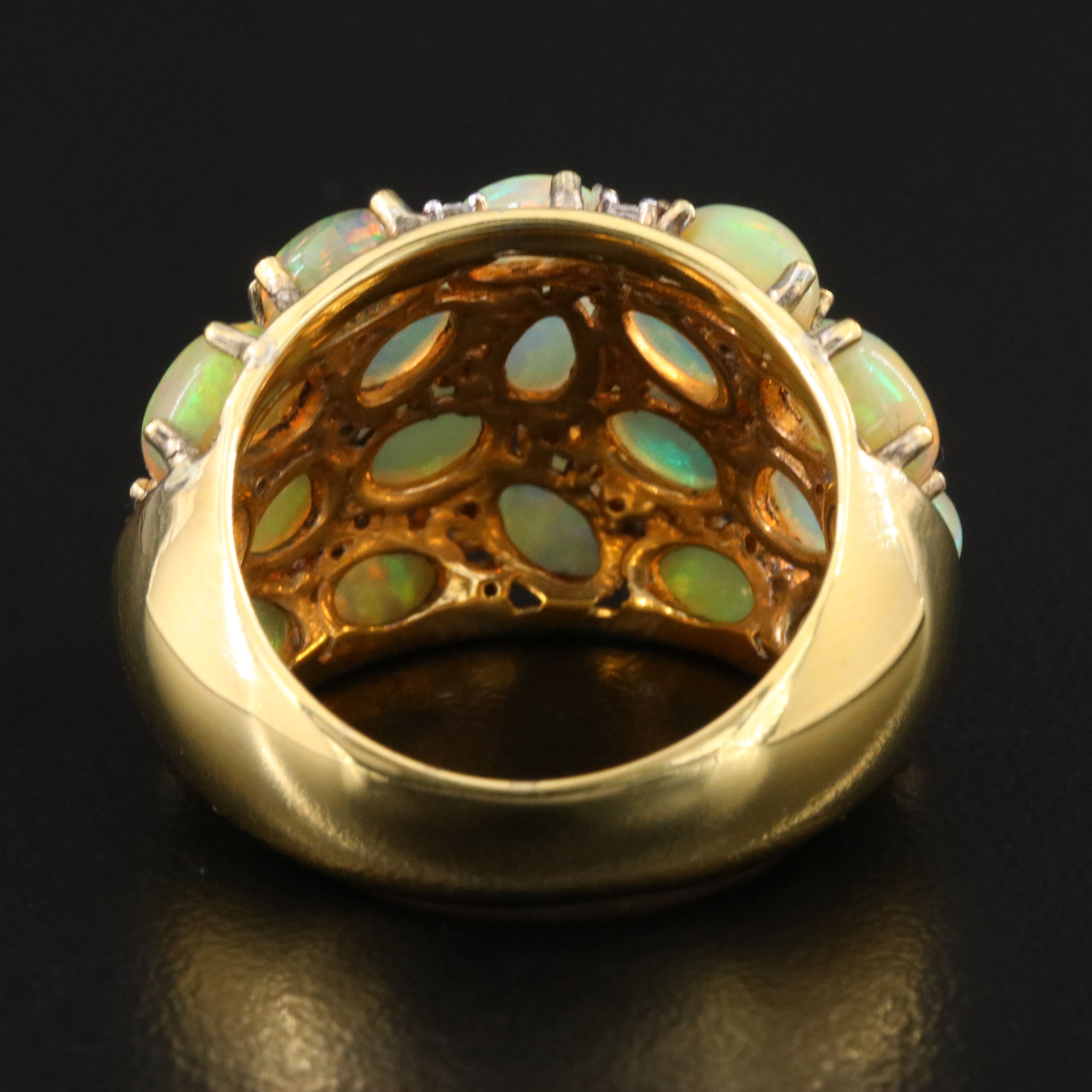 Sterling Opal and Diamond Dome Ring