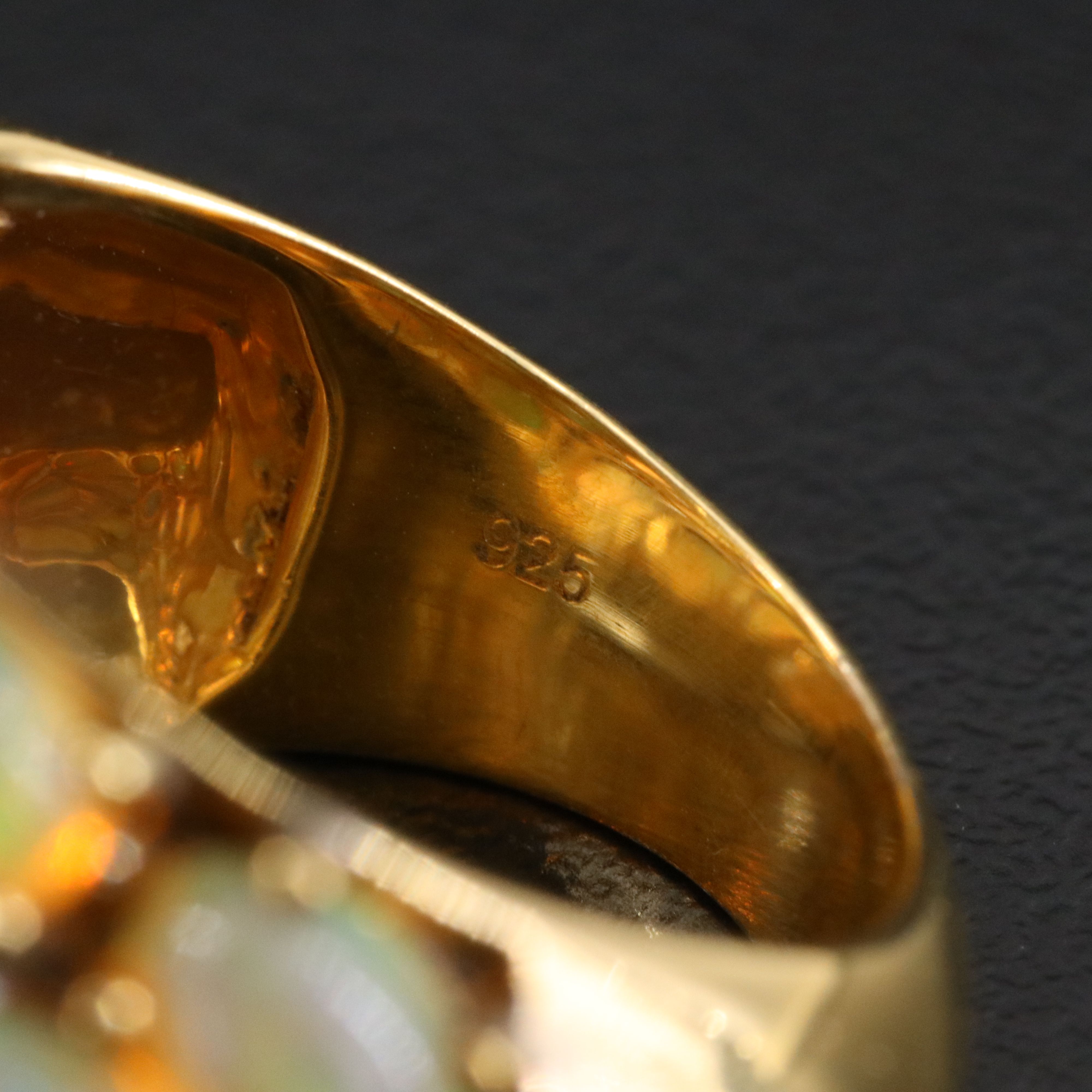 Sterling Opal and Diamond Dome Ring