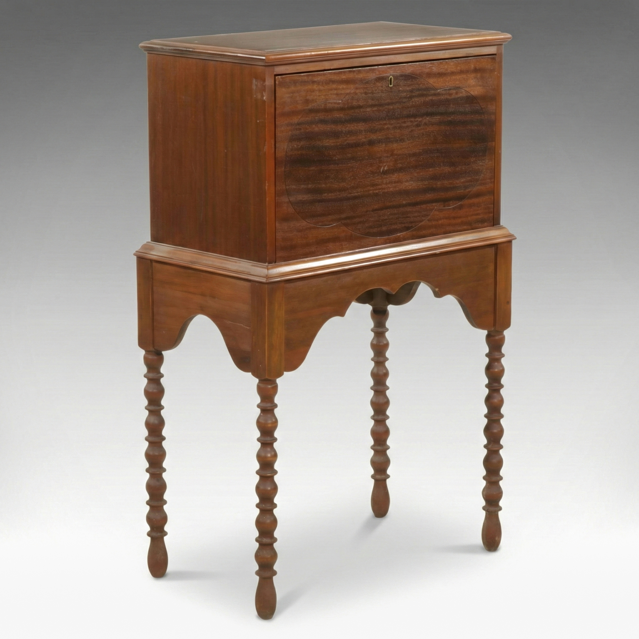 Mahogany Fall-Front Desk with Turned Legs, Late 19th to Early 20th Century
