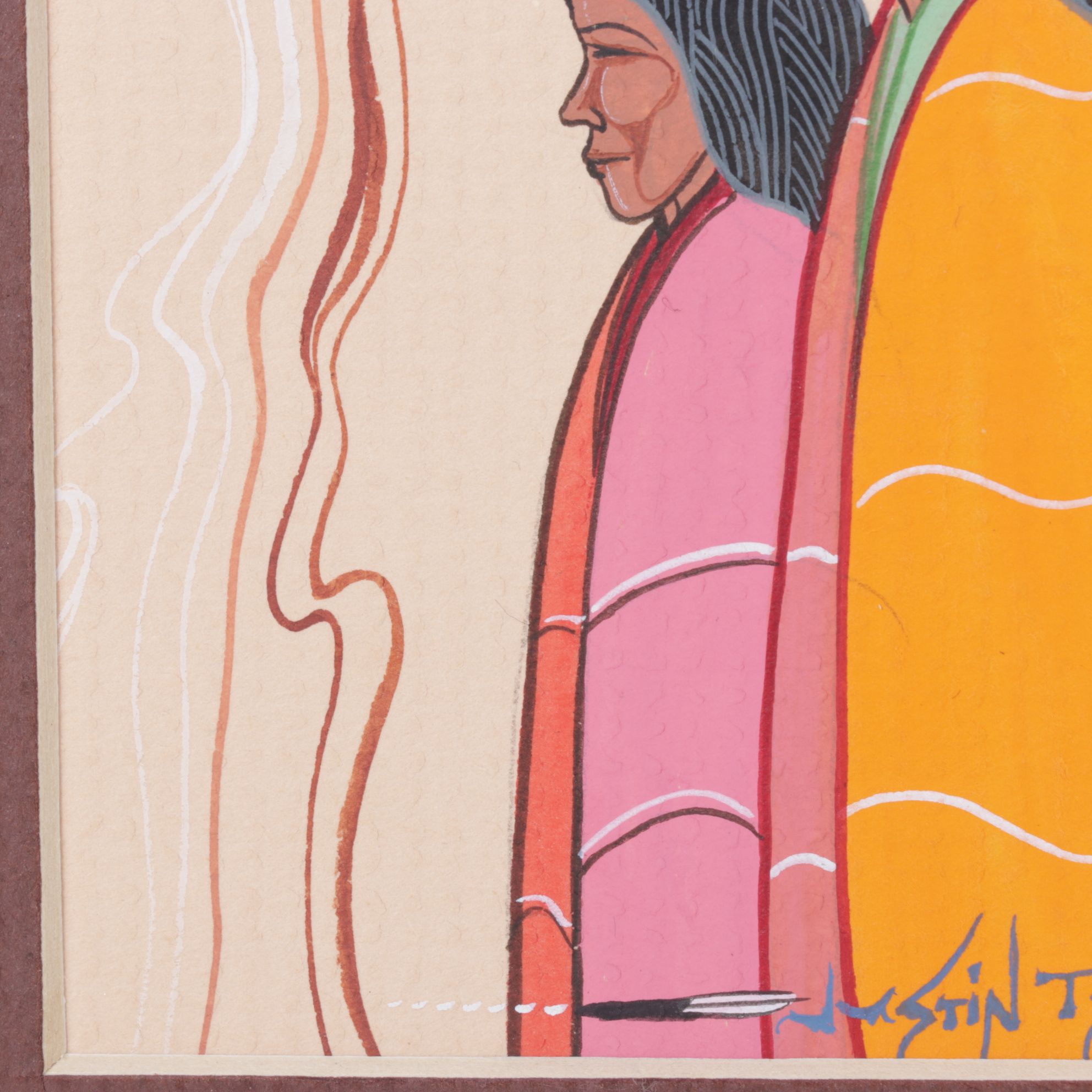 Justin Tso Watercolor Painting "Navajo Couple", Early 21st Century