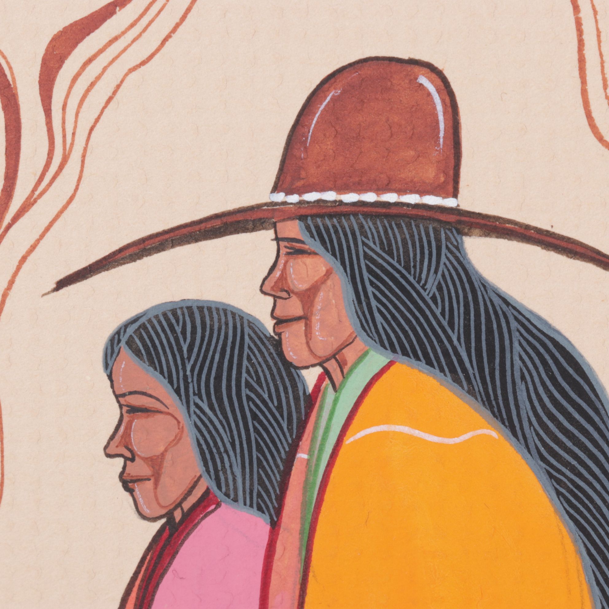 Justin Tso Watercolor Painting "Navajo Couple", Early 21st Century