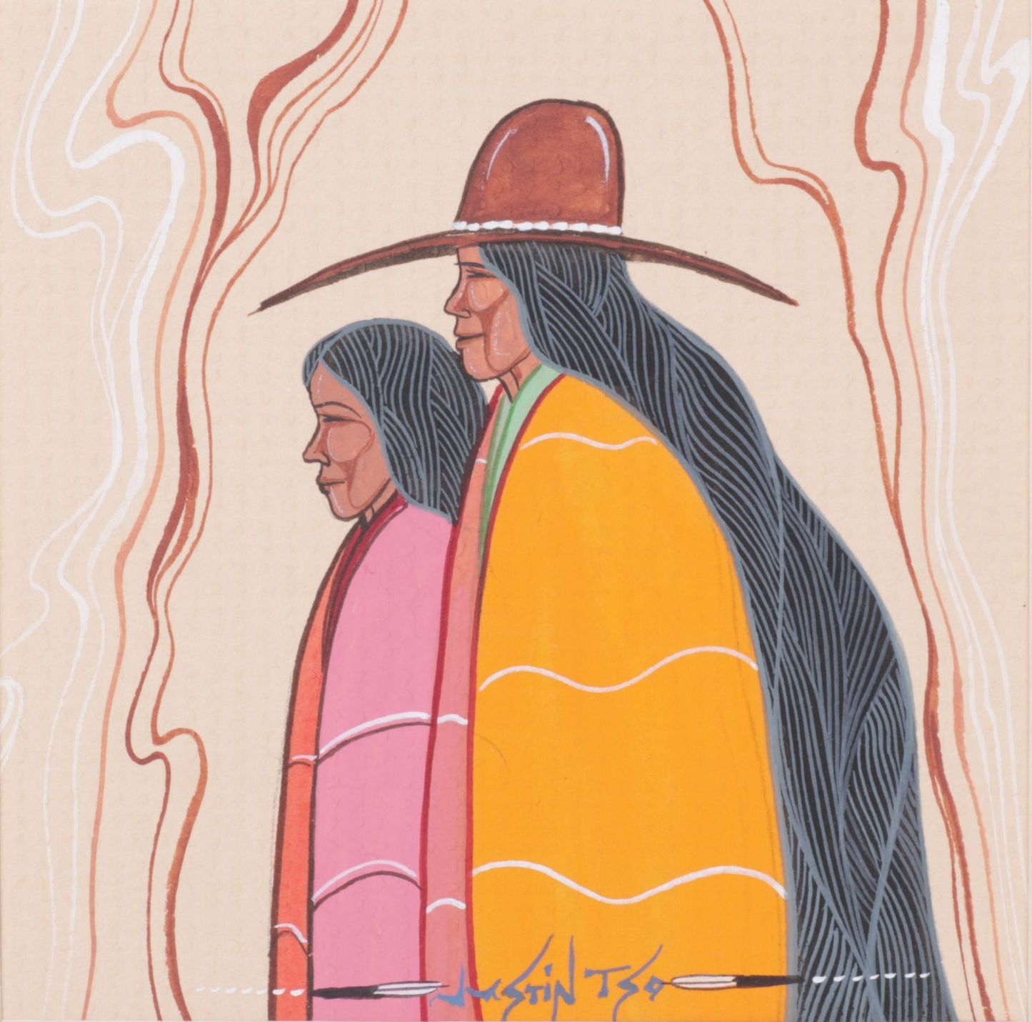 Justin Tso Watercolor Painting "Navajo Couple", Early 21st Century