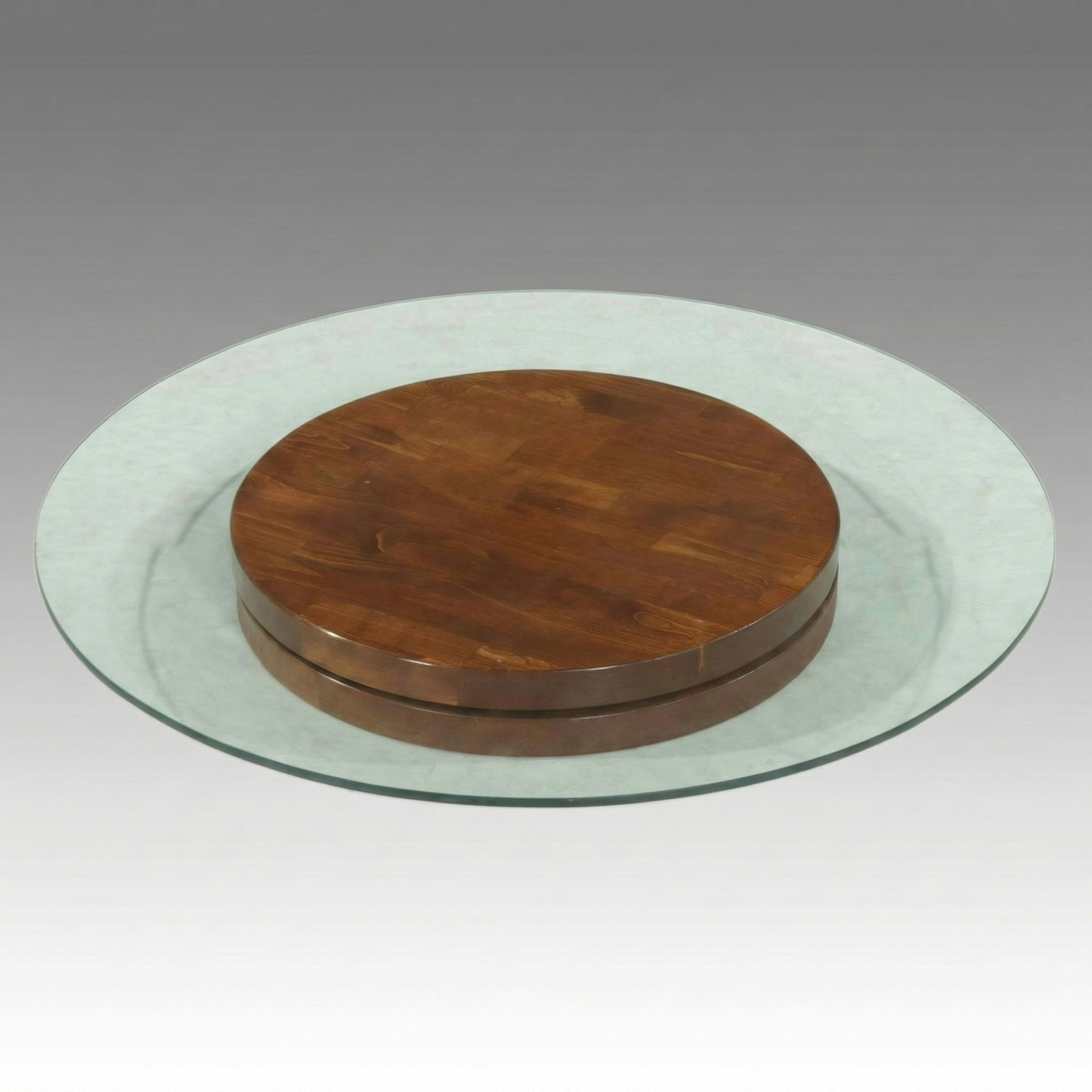 Wooden Lazy  Susan with Glass Top, Late 20th Century
