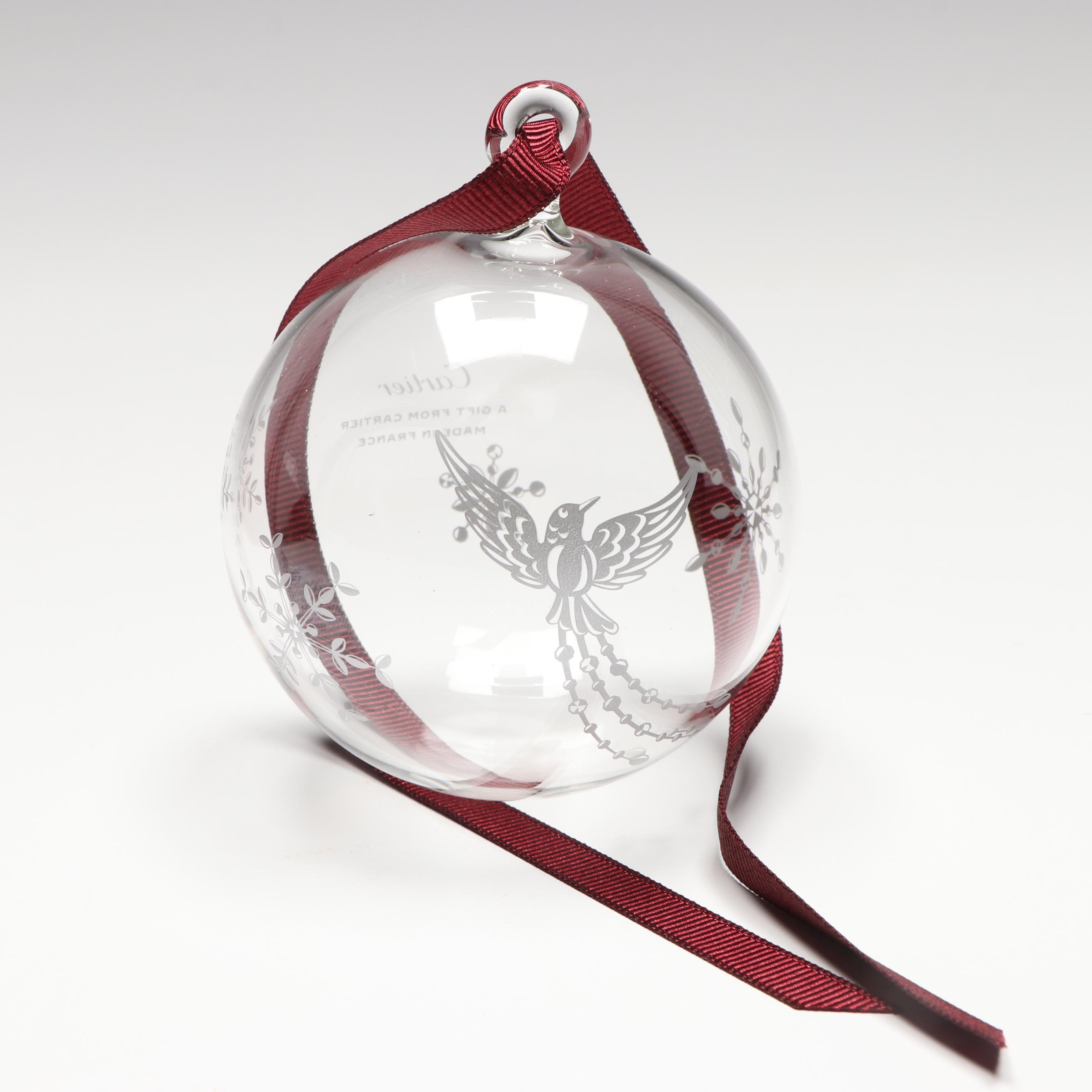 Cartier France Glass Christmas Ornament Trio with Box