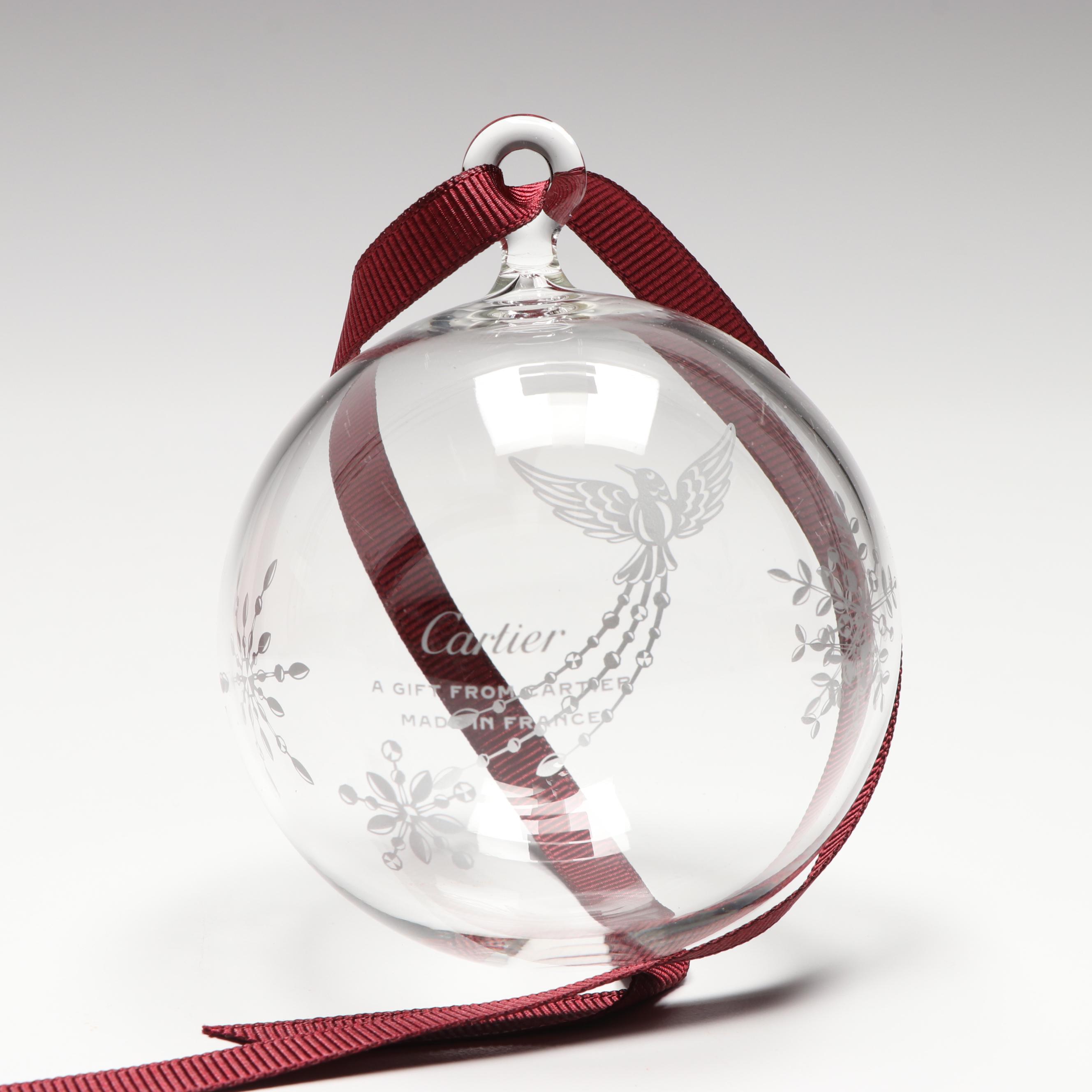 Cartier France Glass Christmas Ornament Trio with Box