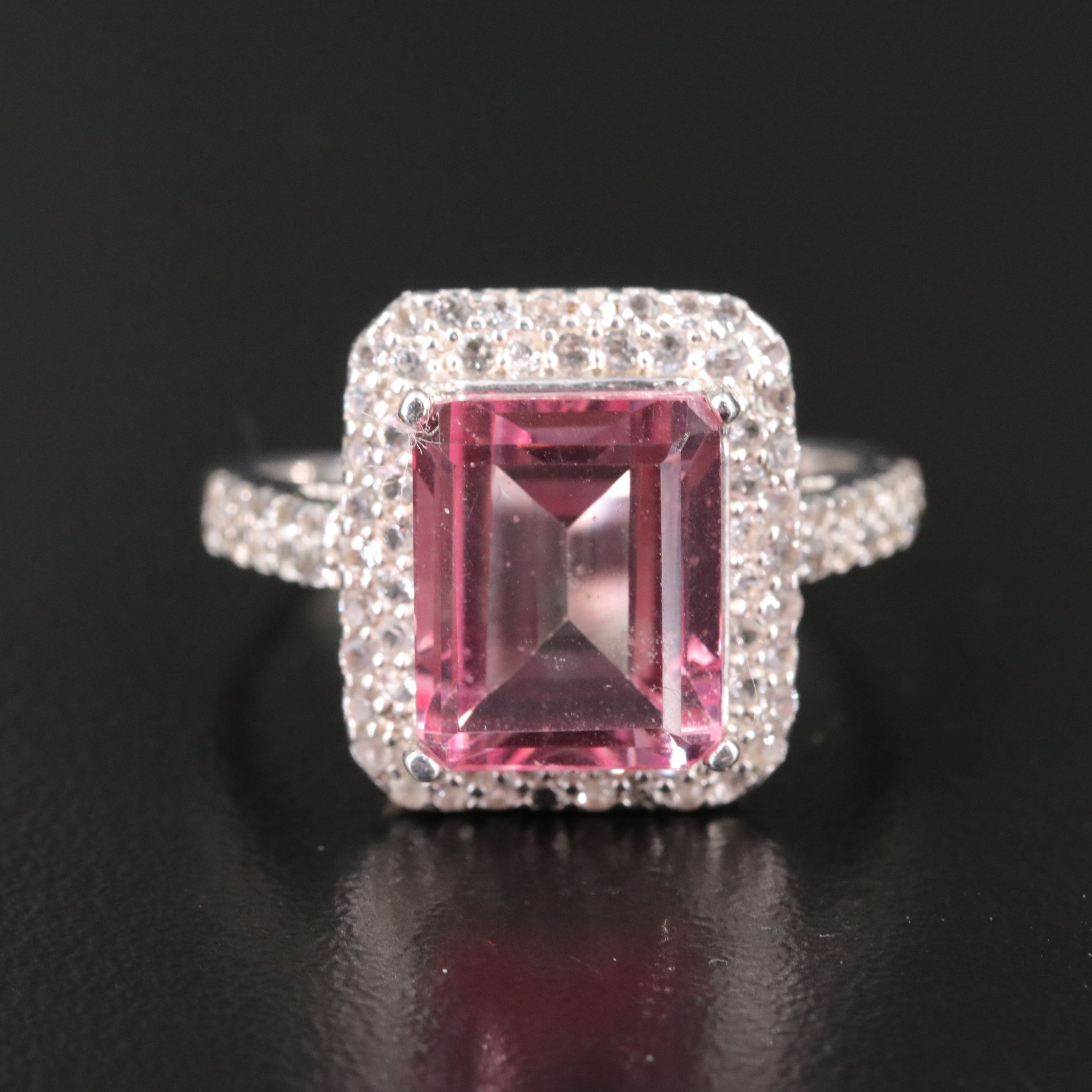 Sterling Quartz Triplet and Topaz Halo Ring