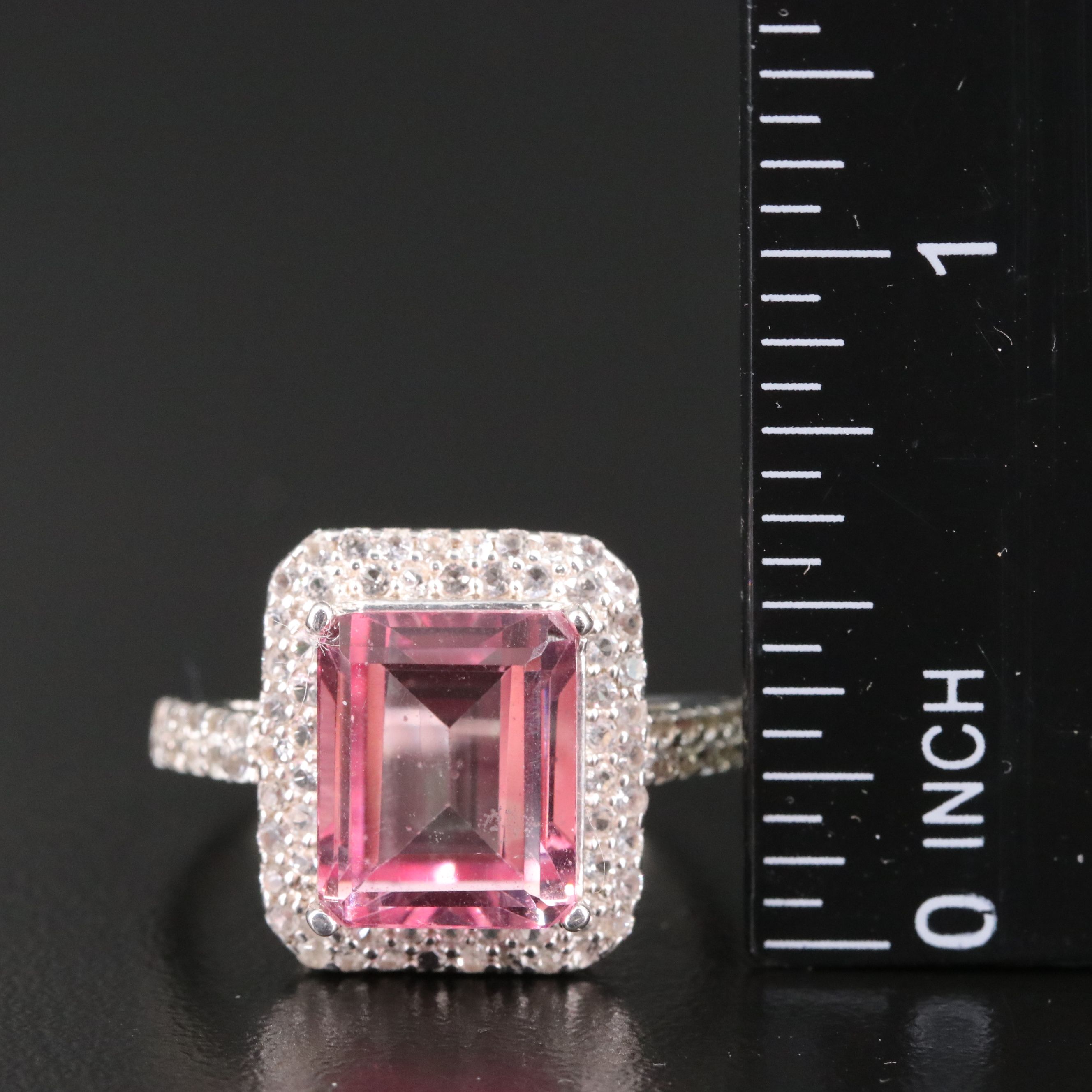 Sterling Quartz Triplet and Topaz Halo Ring