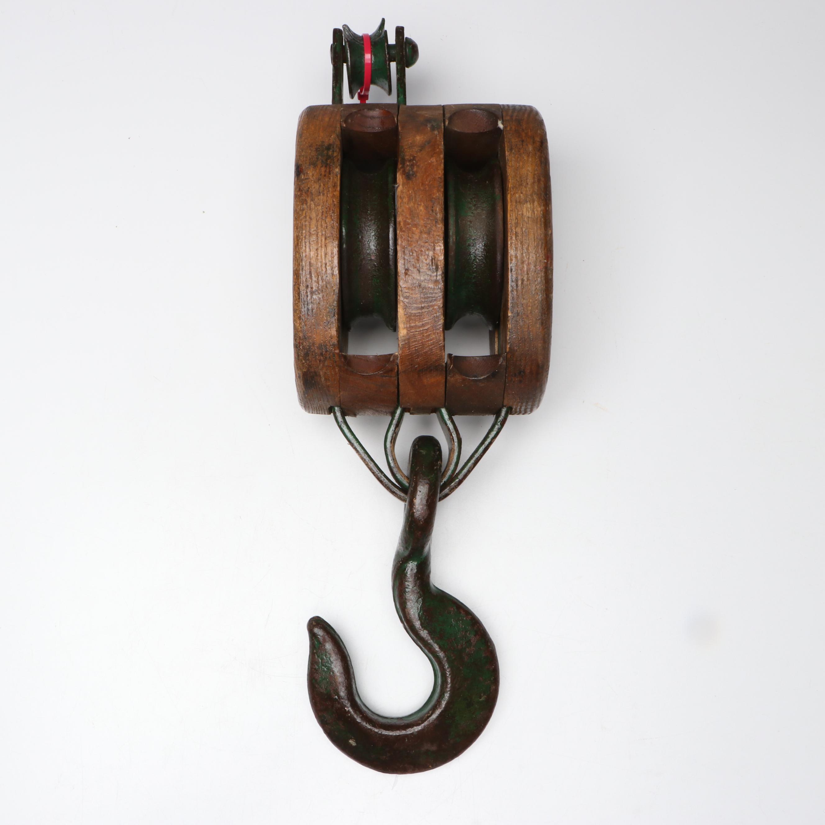 Double Block and Tackle Pulley with Ice Tongs, Antique