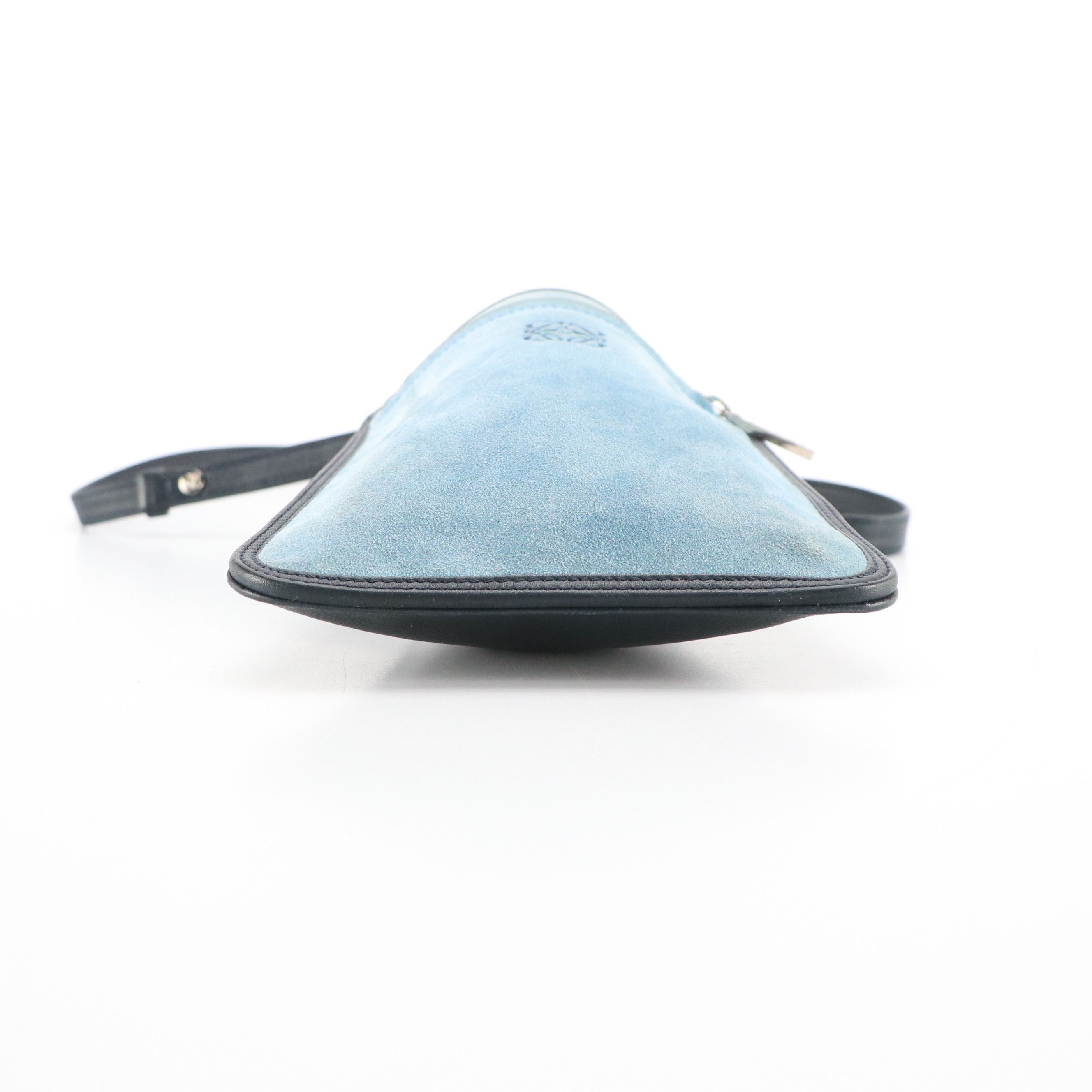 Loewe Small Flat Crossbody Bag in Bicolor Blue Suede and Leather