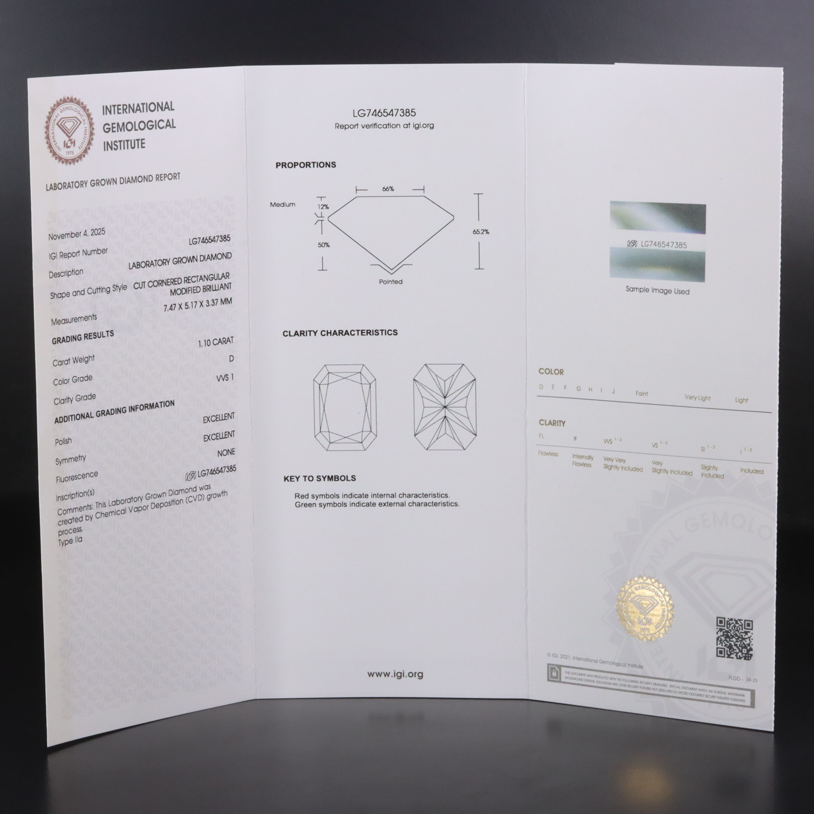 Loose 1.10 CT Lab Grown Diamond with IGI Report