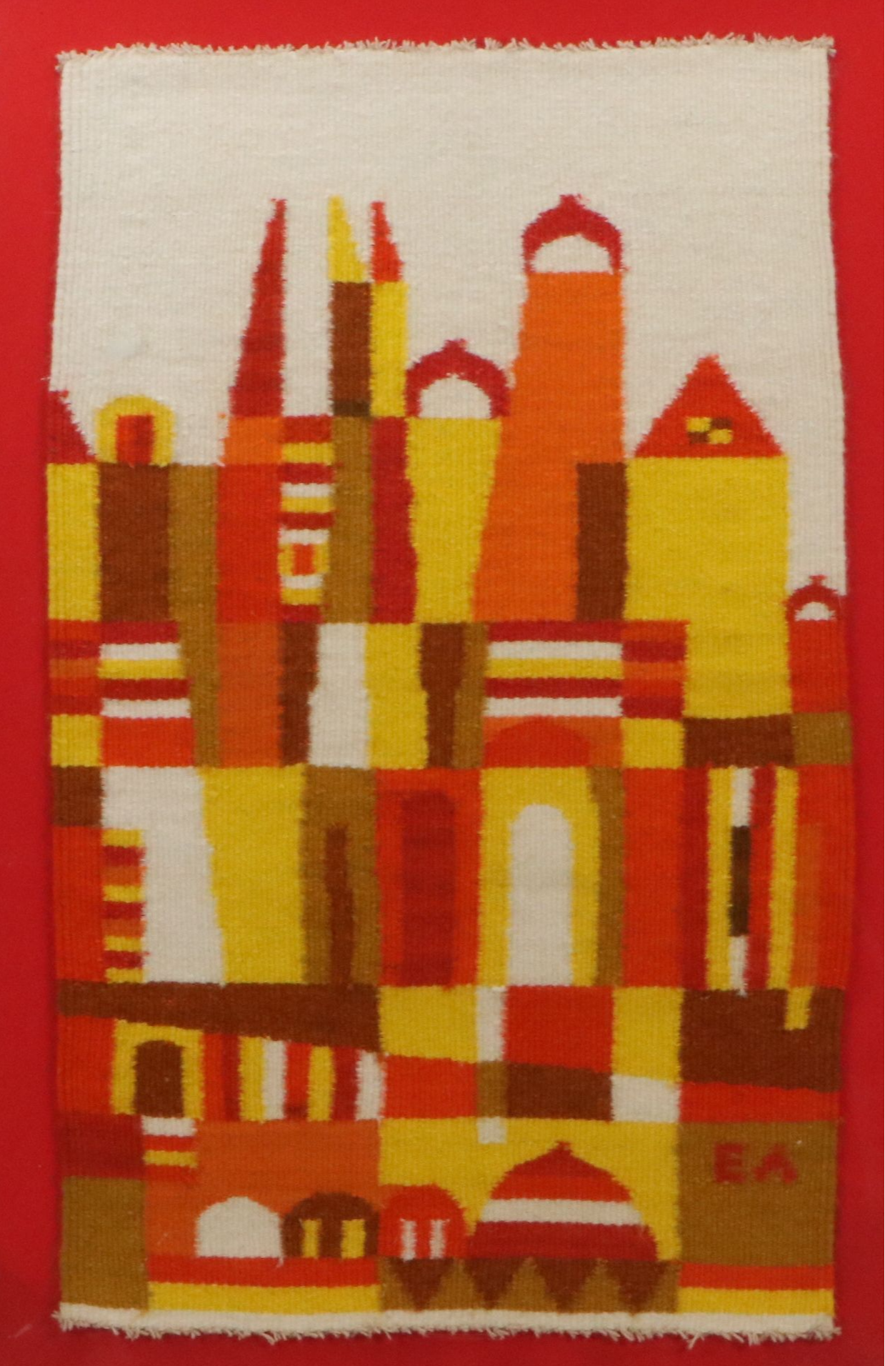 Evelyn Ackerman Handwoven Tapestry of Abstract Buildings, Late 20th to 21st C.