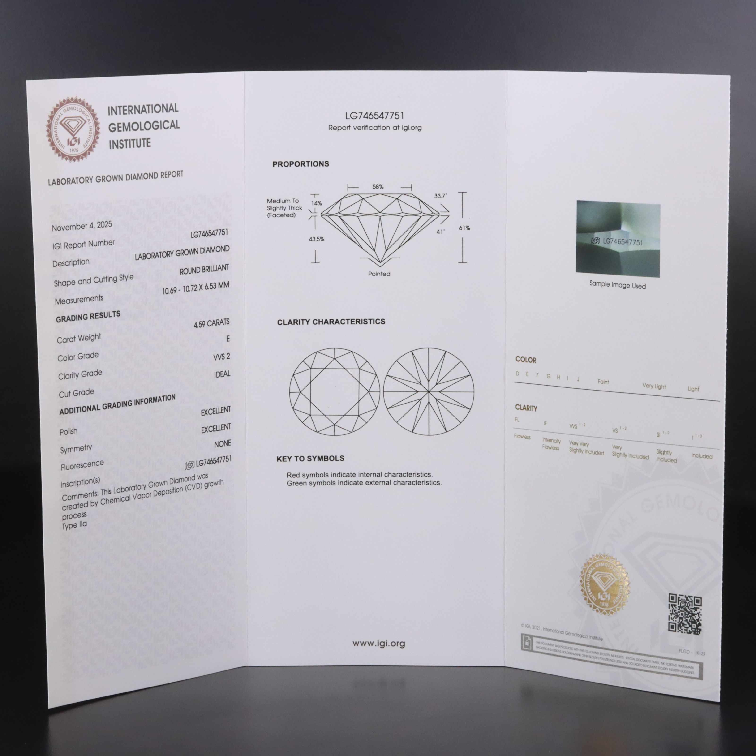 Loose 4.59 CT Lab Grown Diamond with IGI Report
