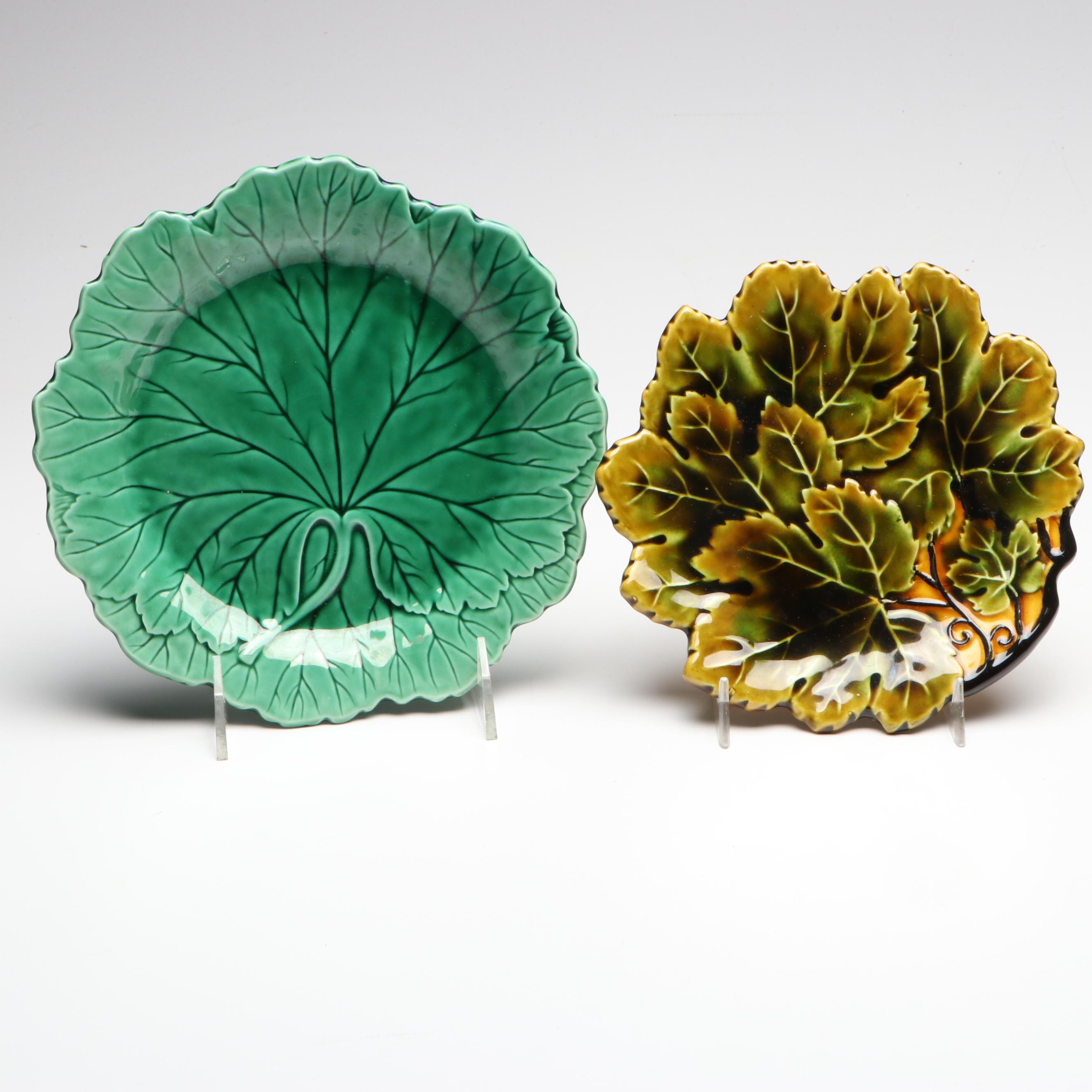 Wedgwood Cabbage and Czechoslovakian Grape Leaf Majolica Plates