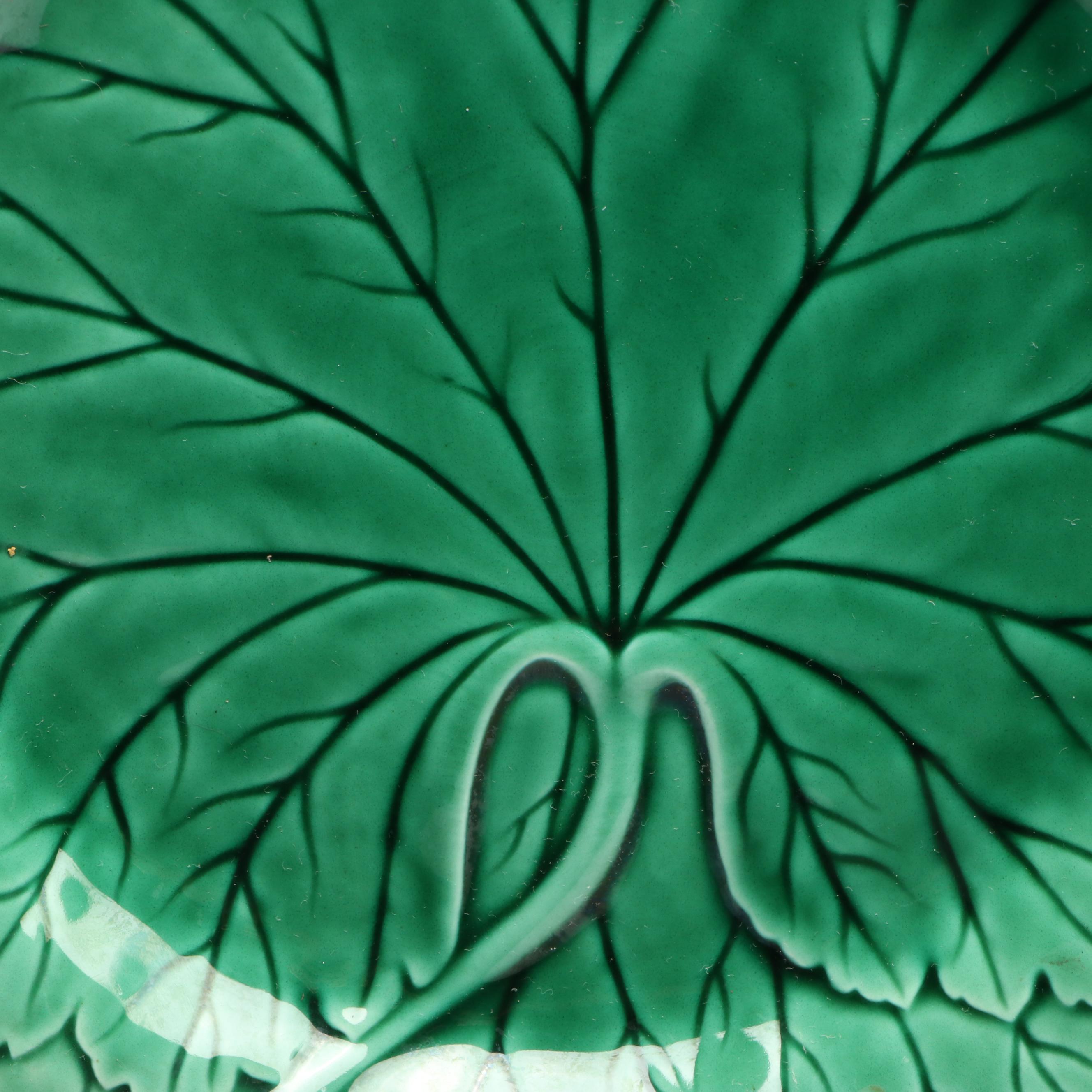 Wedgwood Cabbage and Czechoslovakian Grape Leaf Majolica Plates