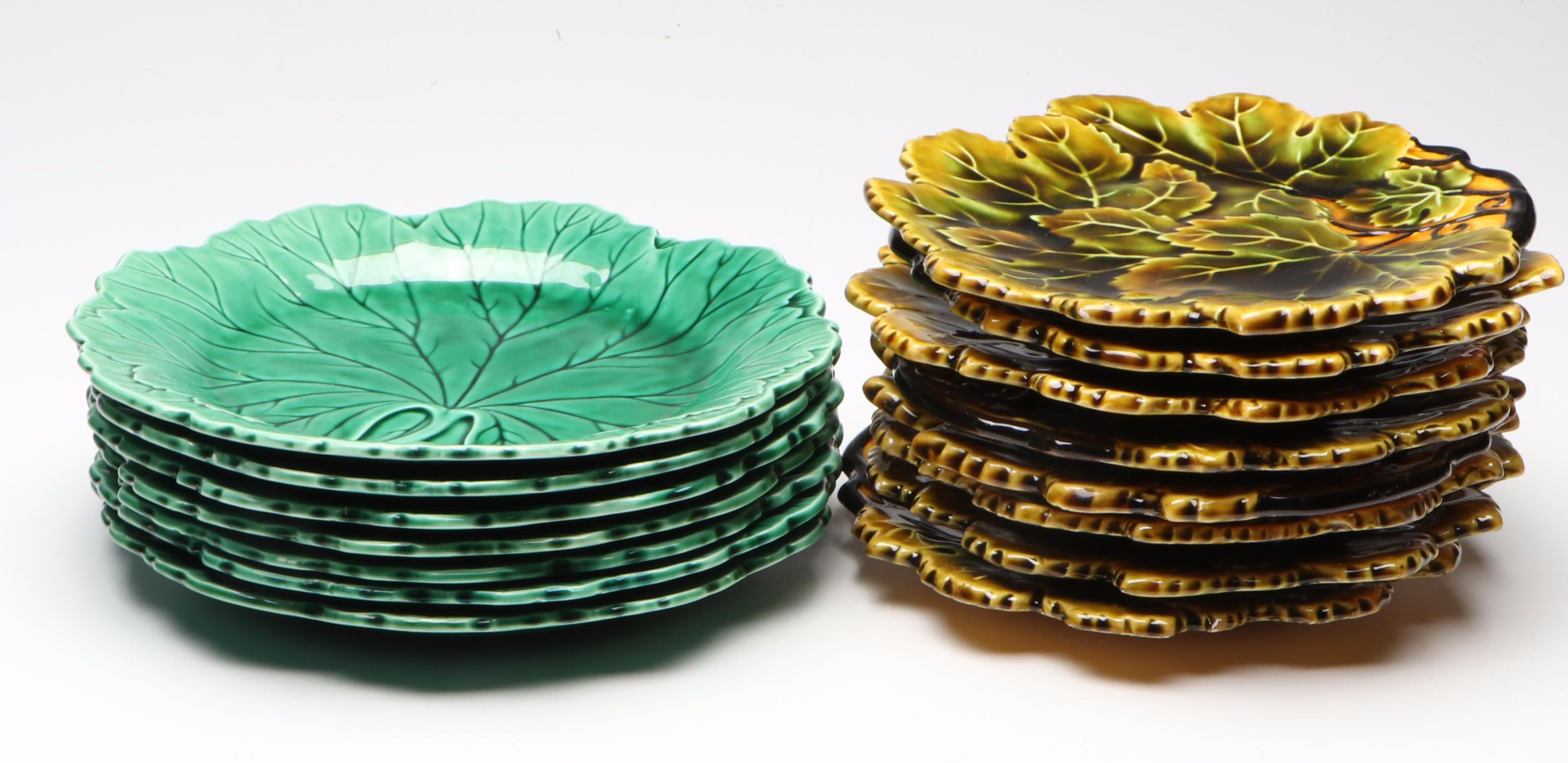 Wedgwood Cabbage and Czechoslovakian Grape Leaf Majolica Plates