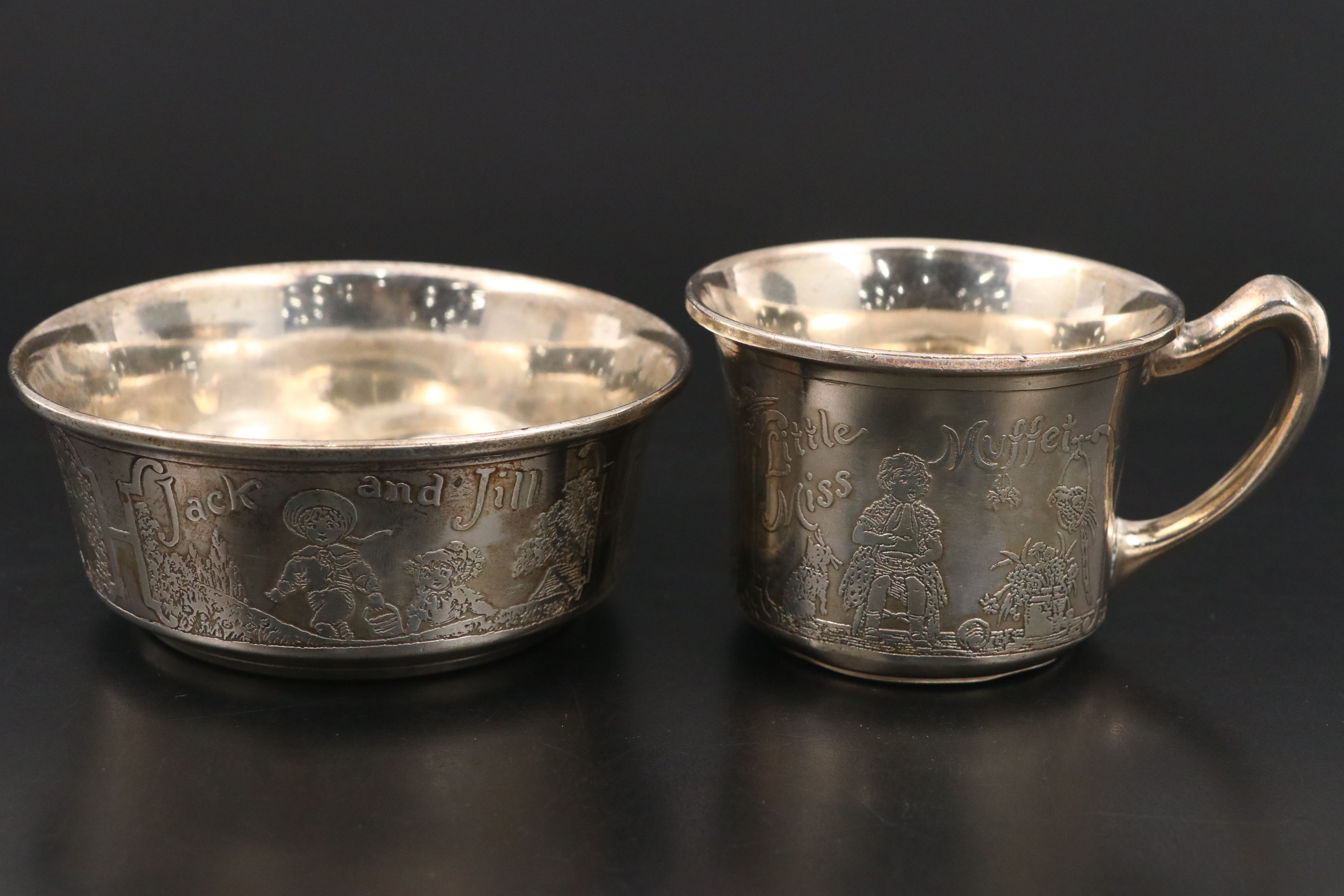 Lebkuecher & Co. Sterling Silver Baby Dishware with Other Silver Plate Tray