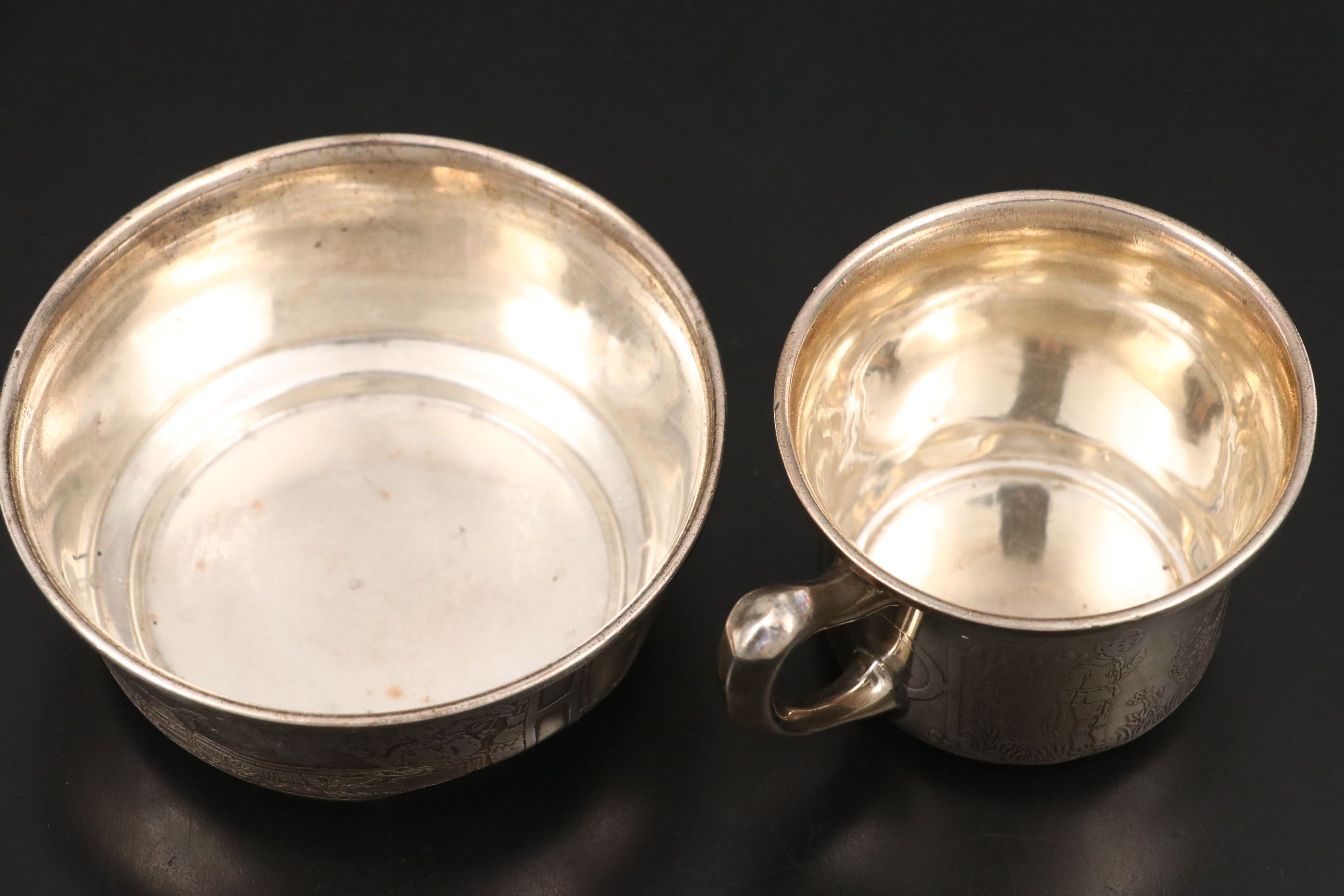 Lebkuecher & Co. Sterling Silver Baby Dishware with Other Silver Plate Tray