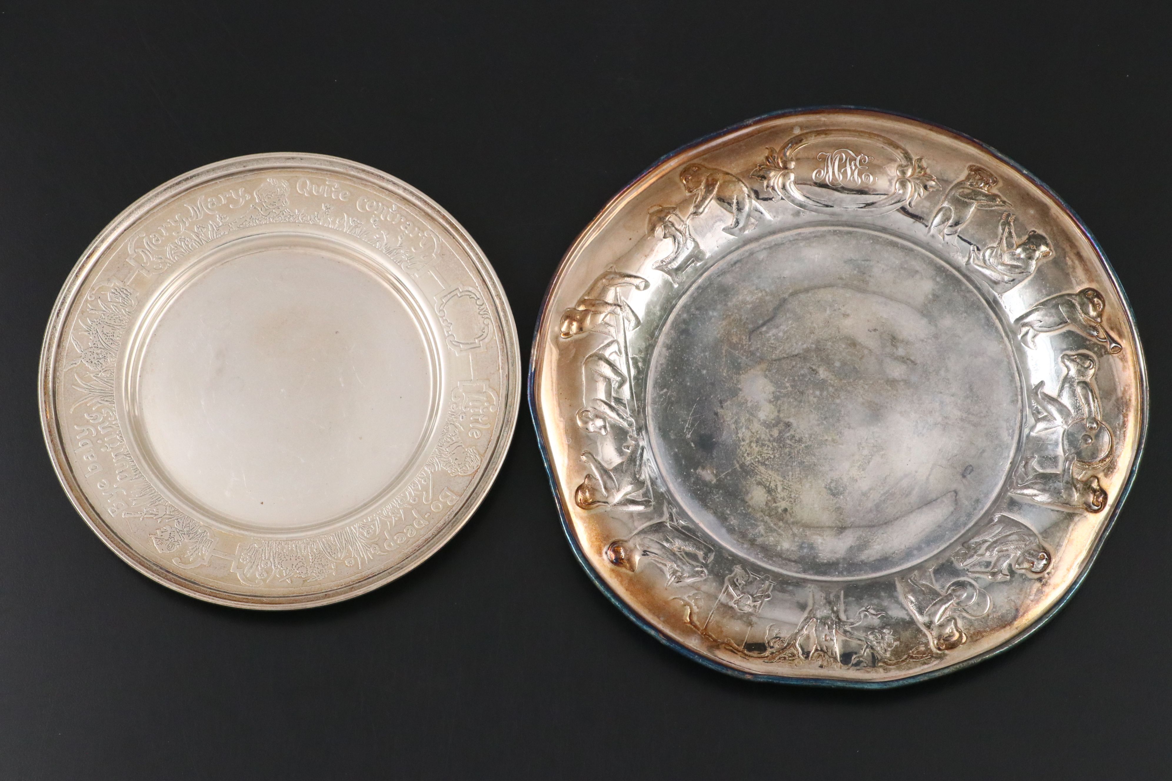 Lebkuecher & Co. Sterling Silver Baby Dishware with Other Silver Plate Tray