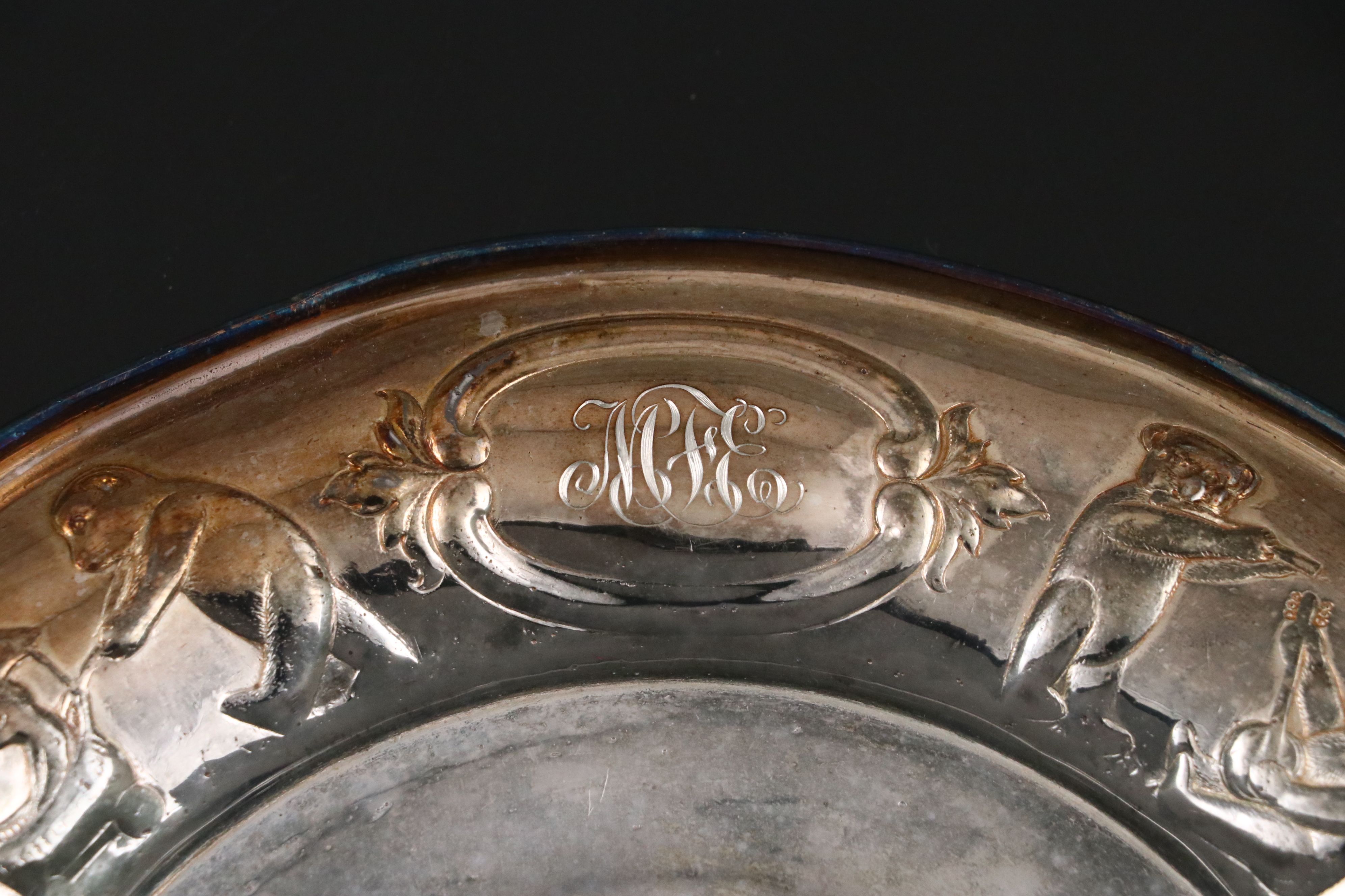 Lebkuecher & Co. Sterling Silver Baby Dishware with Other Silver Plate Tray