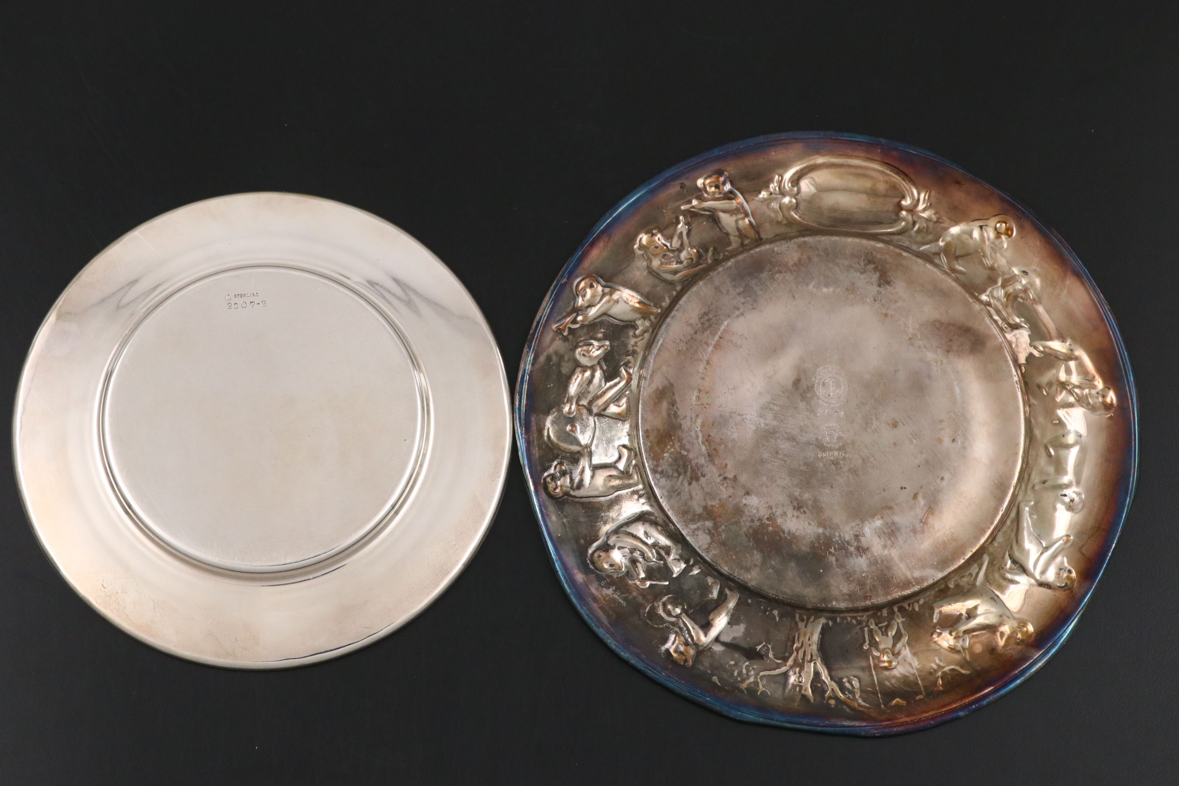 Lebkuecher & Co. Sterling Silver Baby Dishware with Other Silver Plate Tray