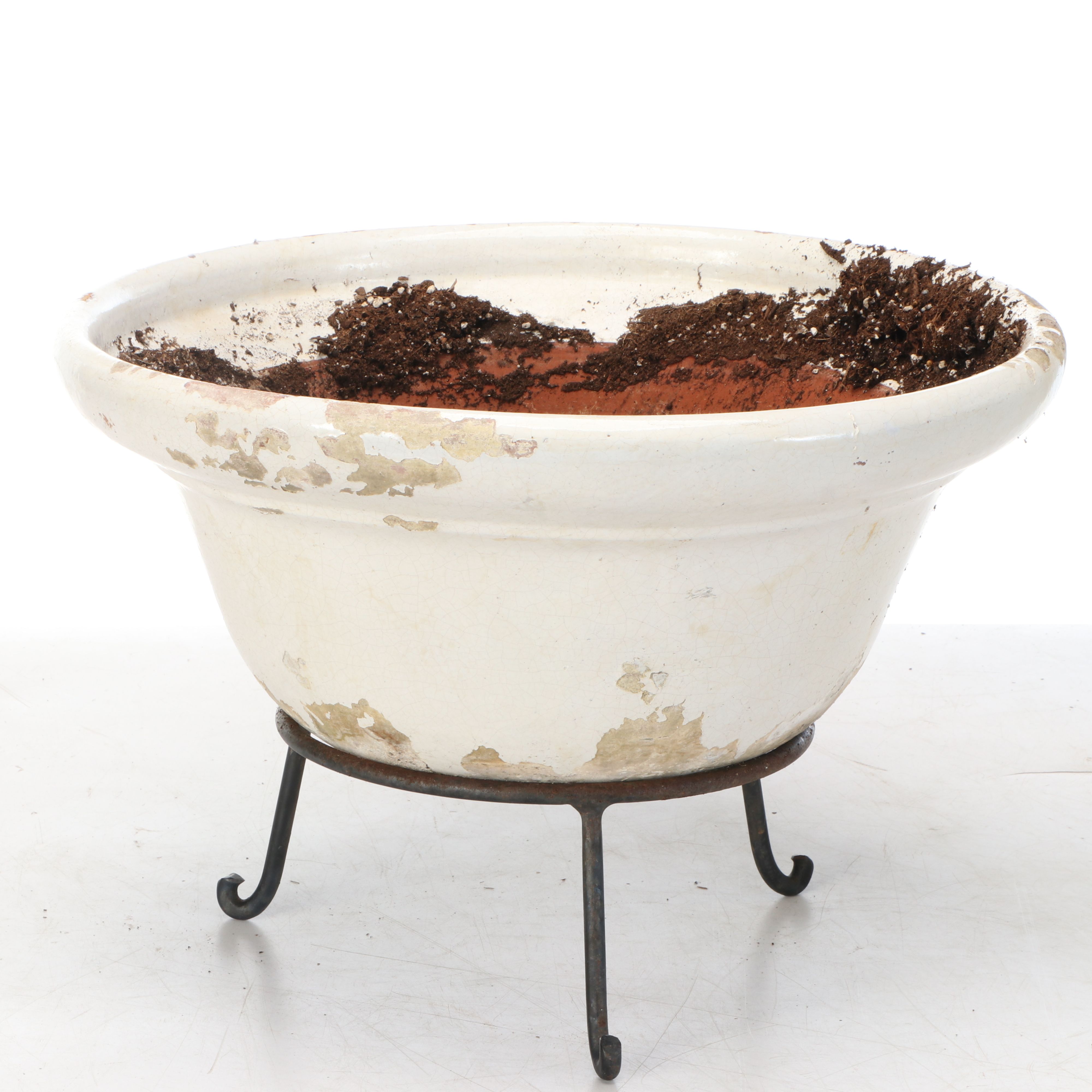 Ridged Celadon Earthenware with Other Planters and Metal Stand
