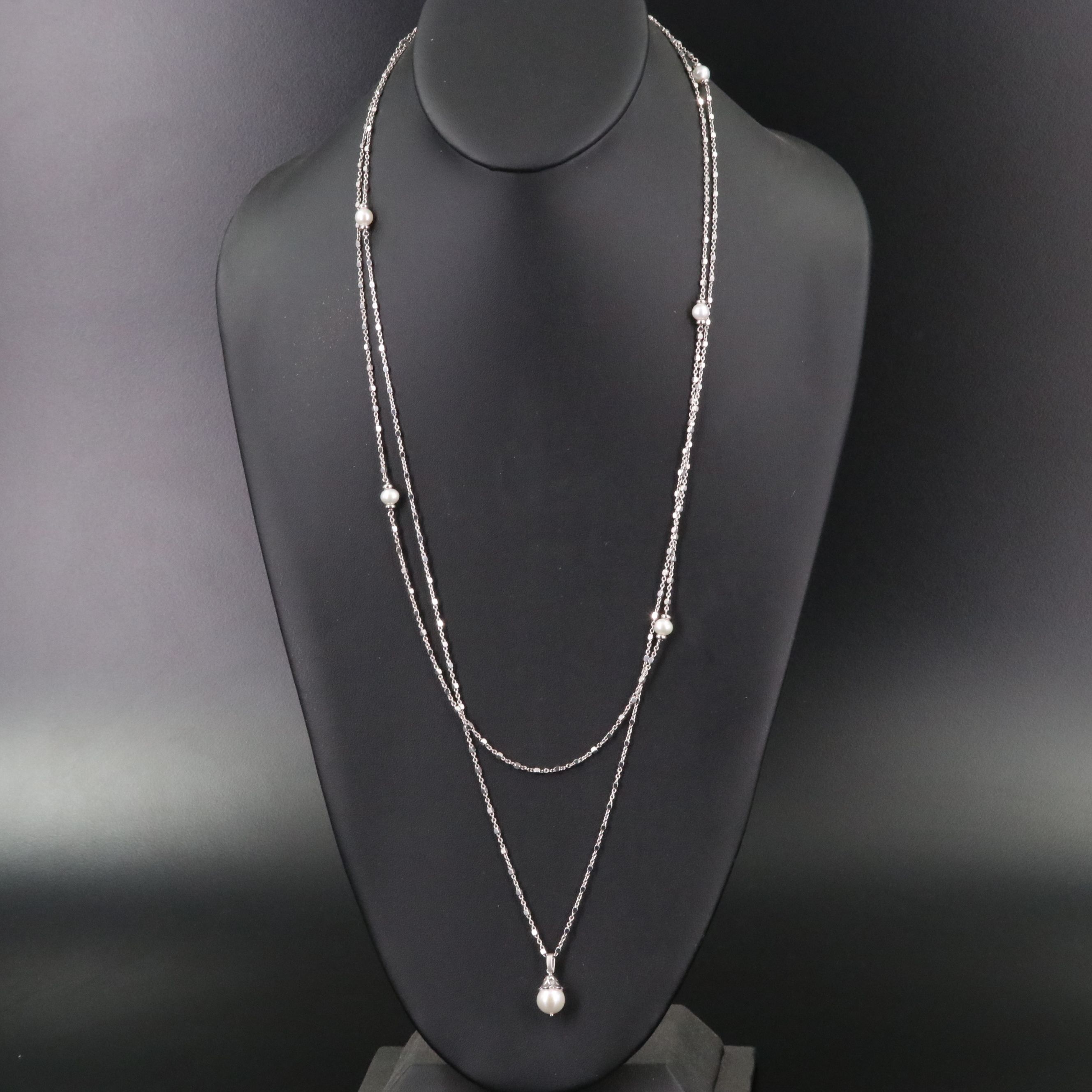 Sterling Pearl Station Pendant Necklace
