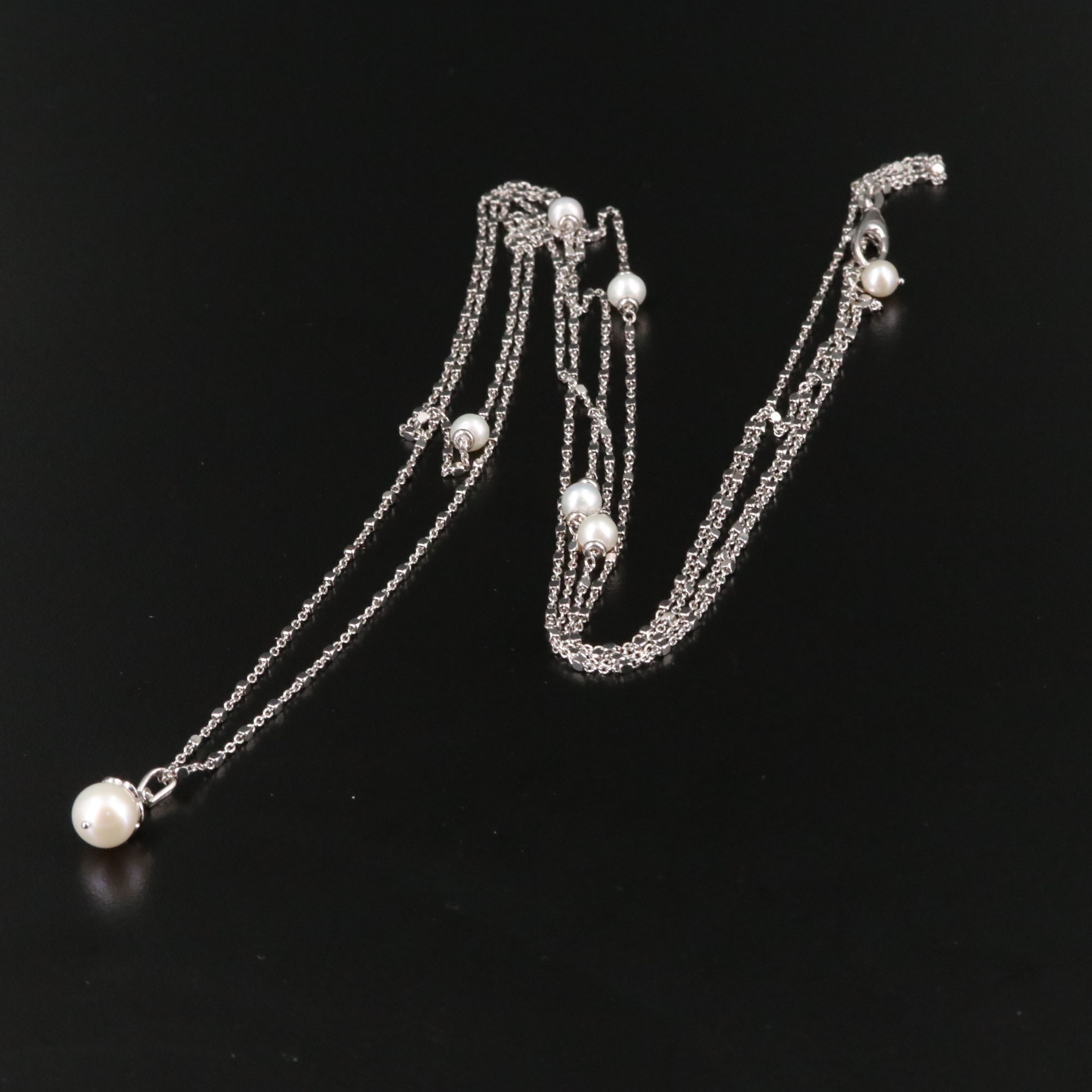 Sterling Pearl Station Pendant Necklace