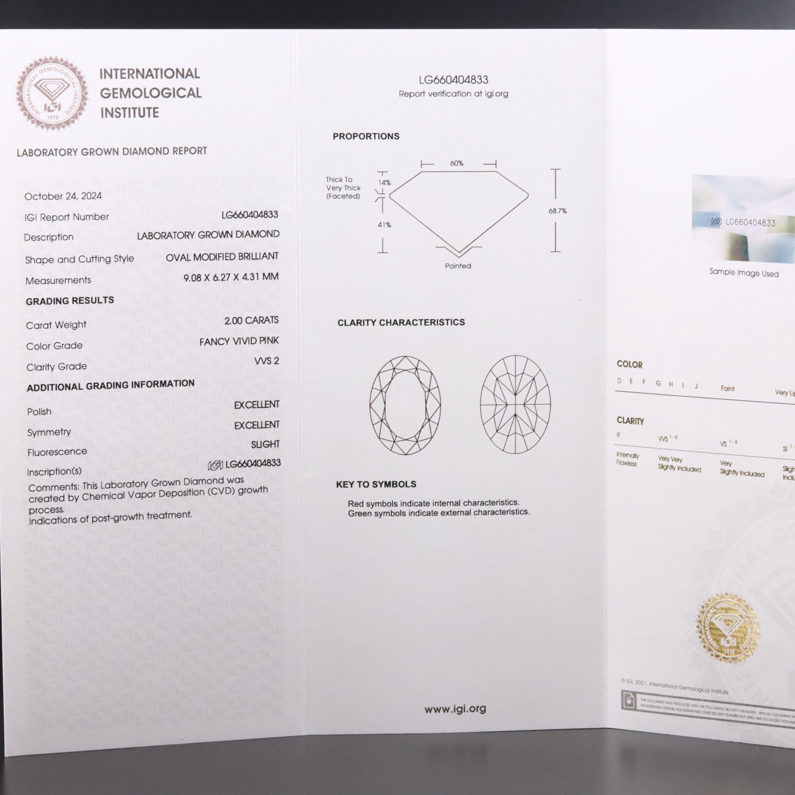 Loose 2.00 CT Lab Grown Fancy Vivid Pink Diamond with IGI Report