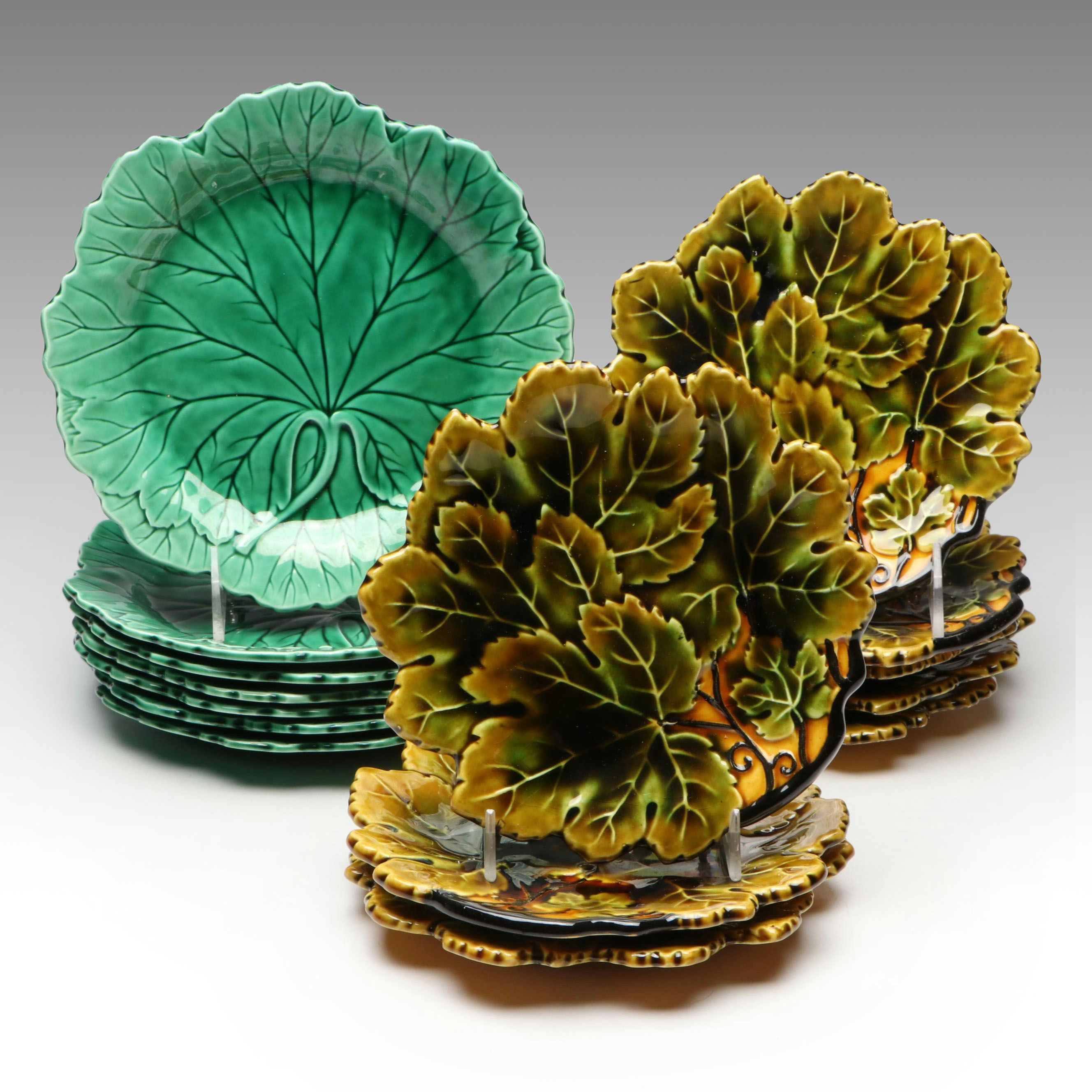 Wedgwood Cabbage and Czechoslovakian Grape Leaf Majolica Plates