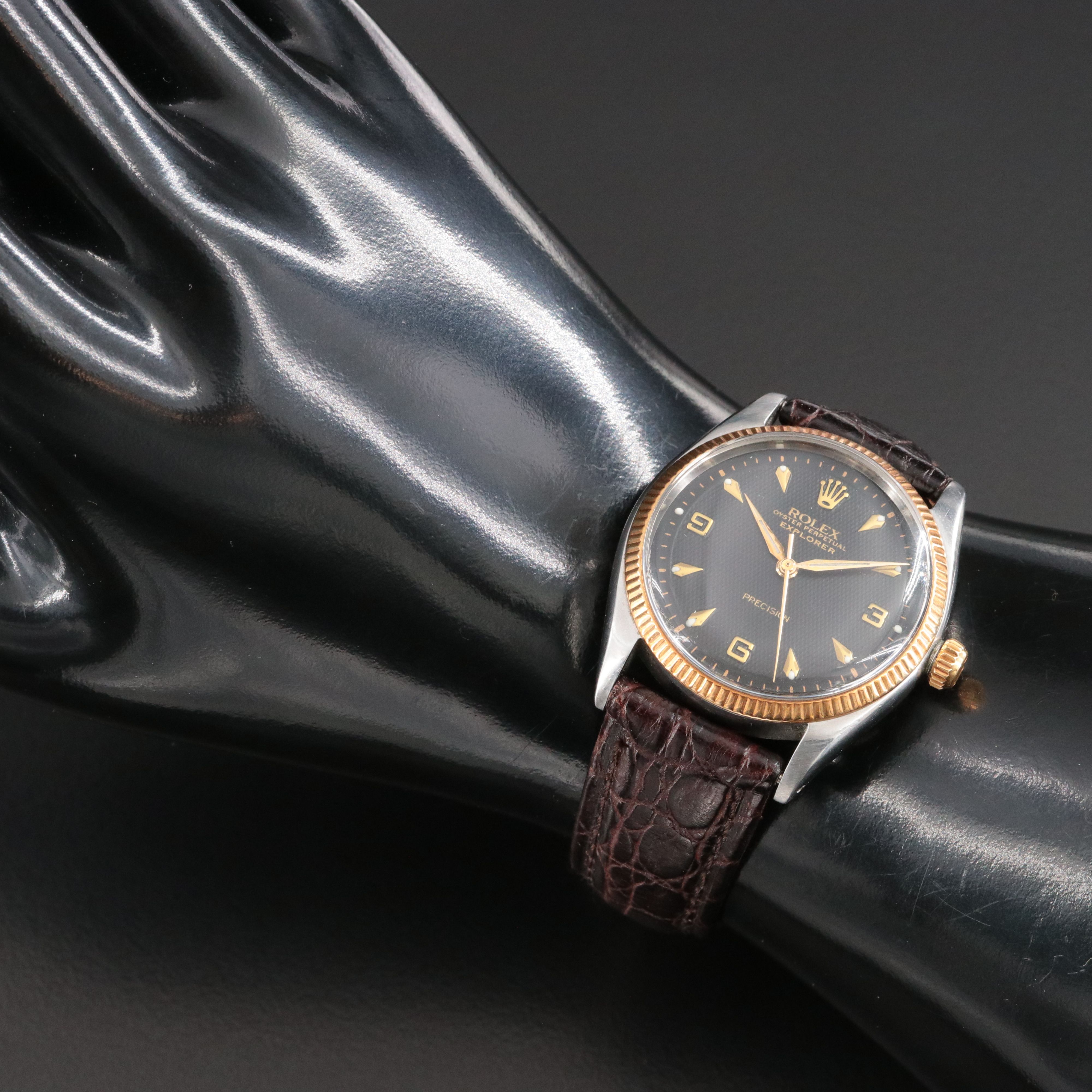 Rolex Explorer Precision 5501 Honeycomb Dial Vintage Watch c.1958