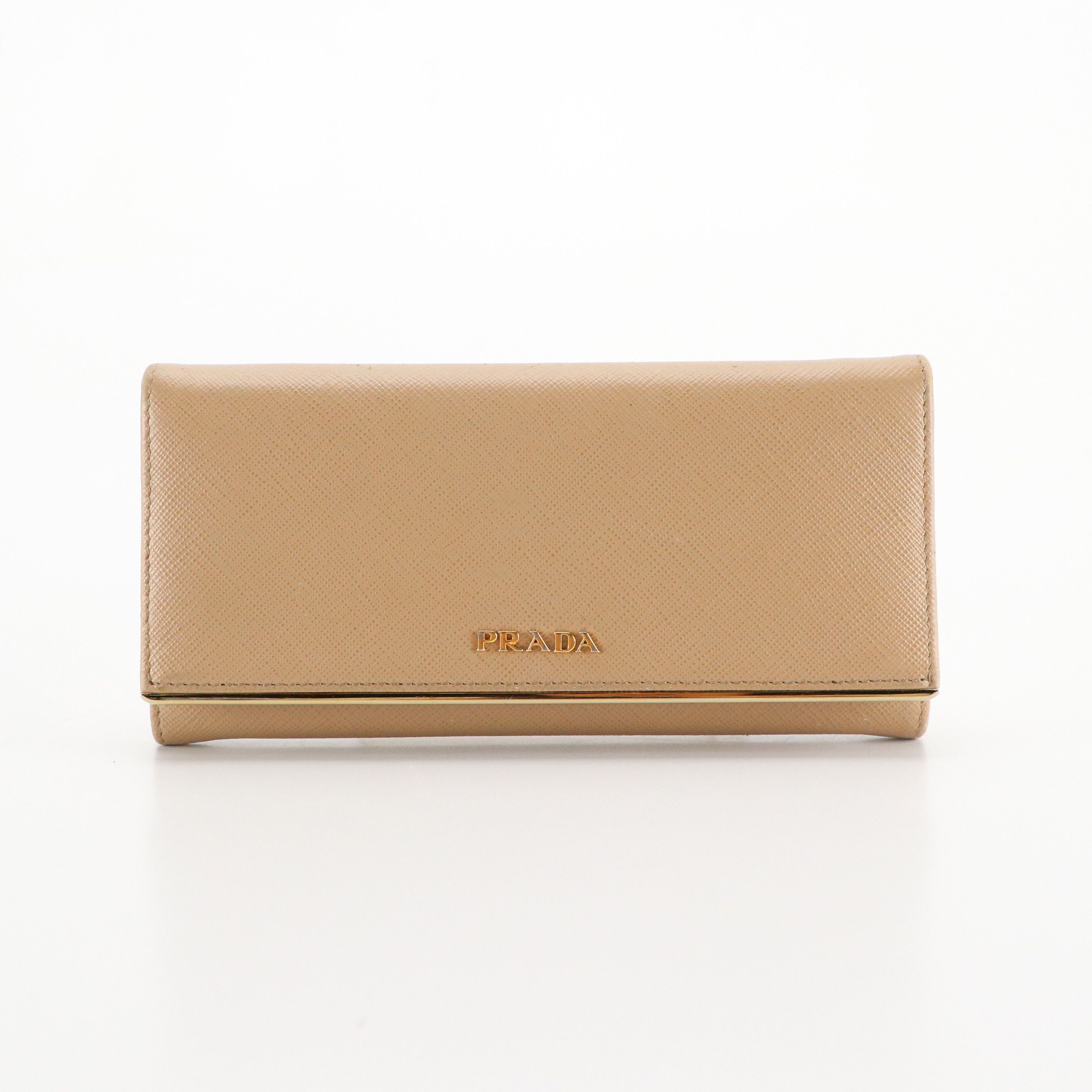 Prada Flap Wallet in Beige Saffiano Leather with Box