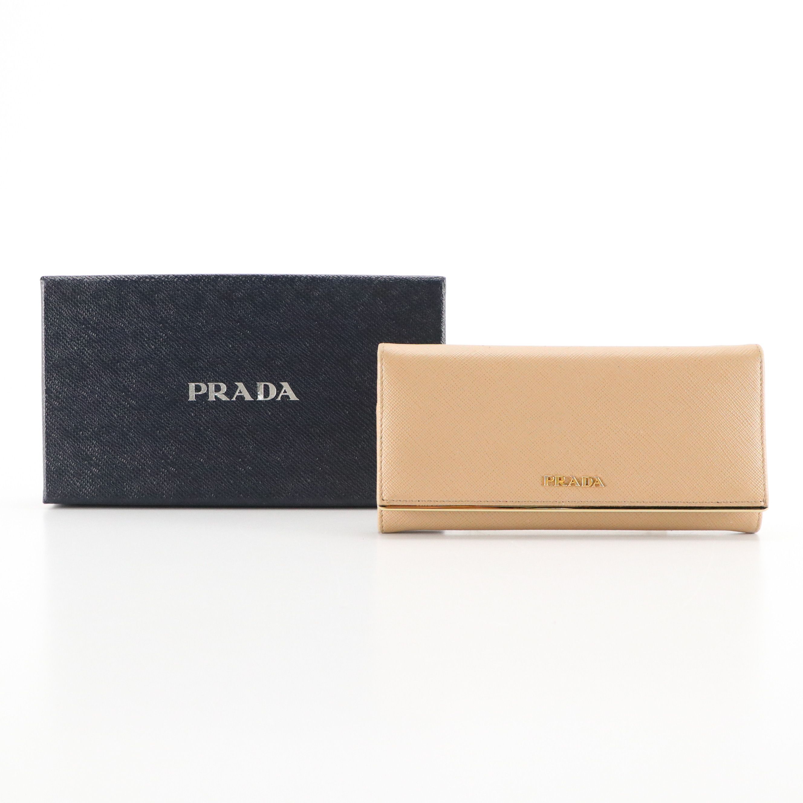Prada Flap Wallet in Beige Saffiano Leather with Box