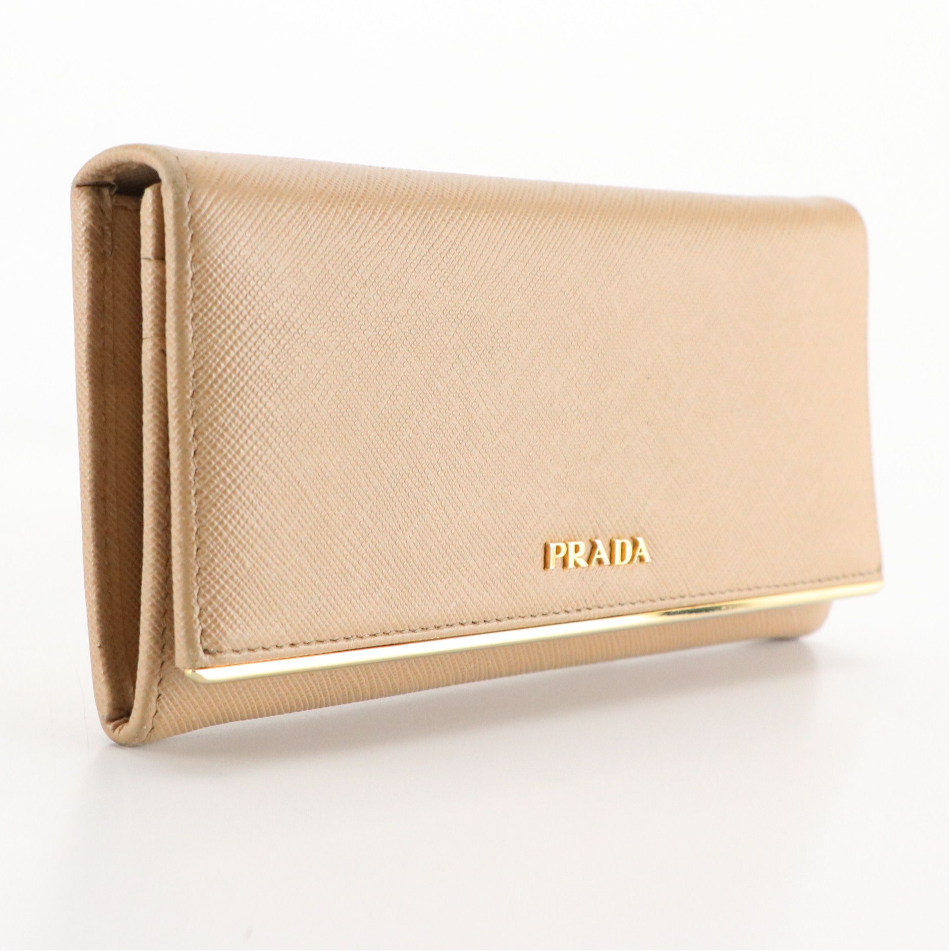 Prada Flap Wallet in Beige Saffiano Leather with Box