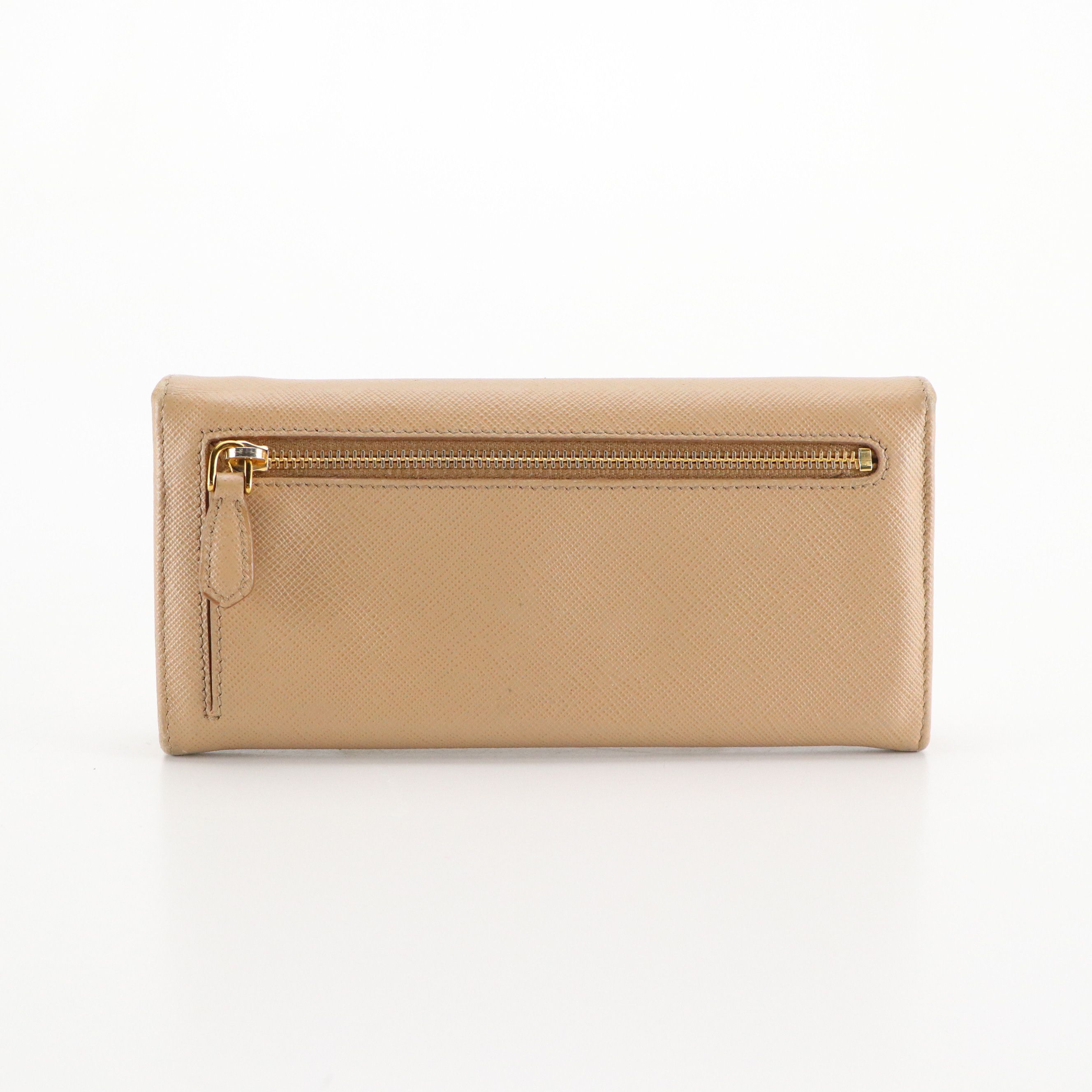 Prada Flap Wallet in Beige Saffiano Leather with Box