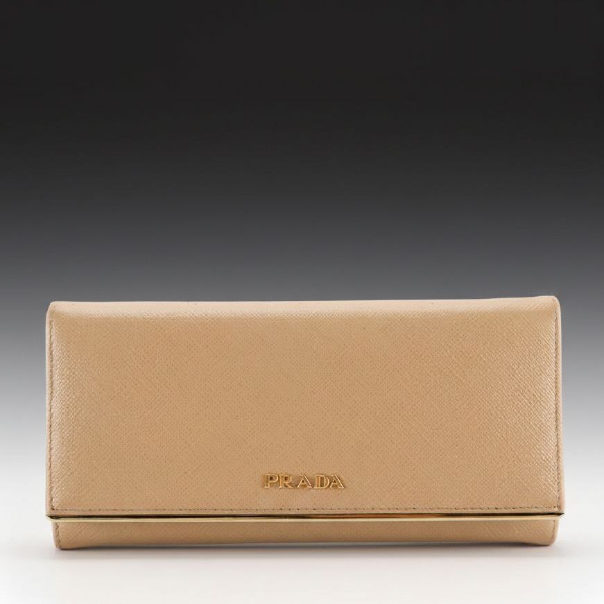 Prada Flap Wallet in Beige Saffiano Leather with Box