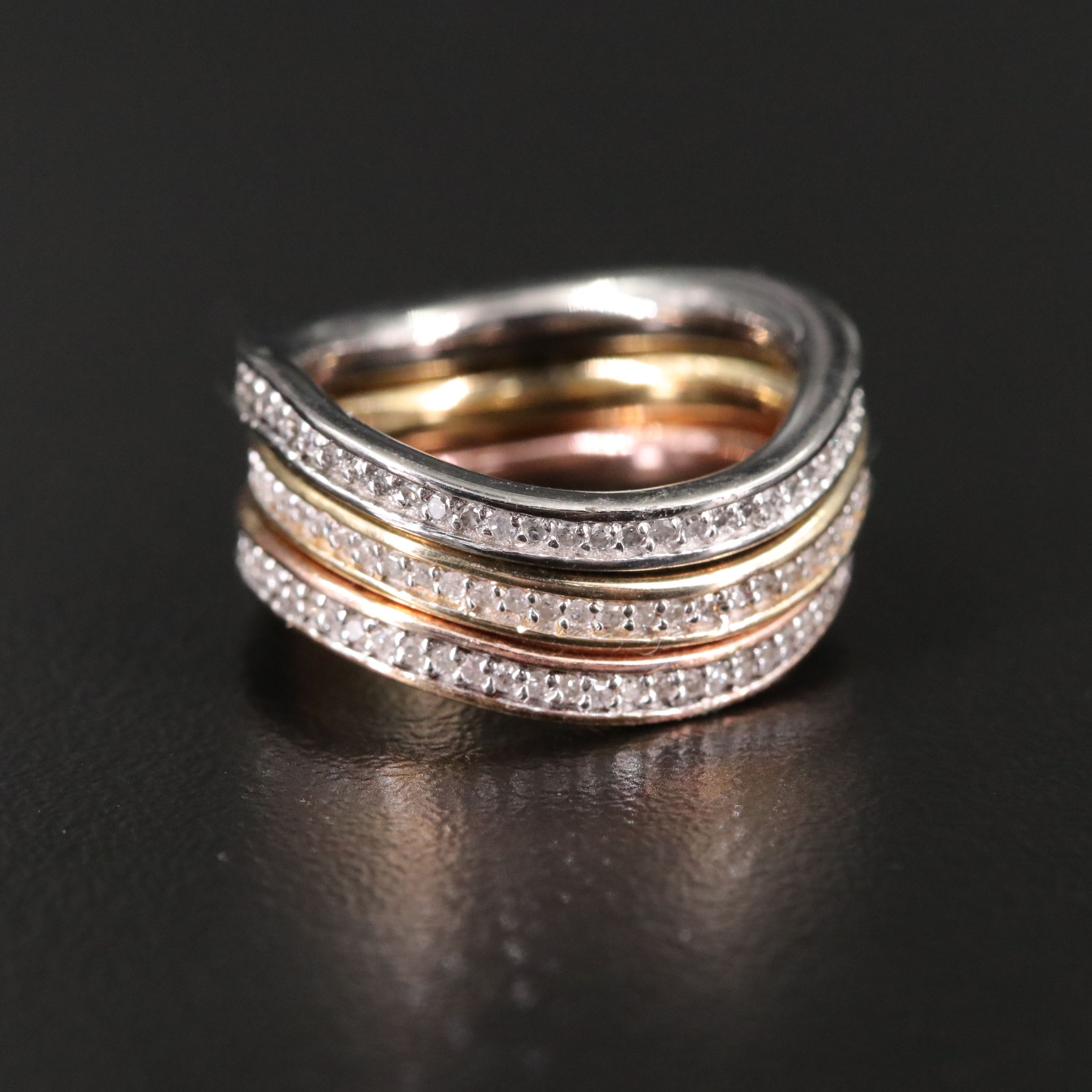 Sterling Diamond Stacking Wave Eternity Bands