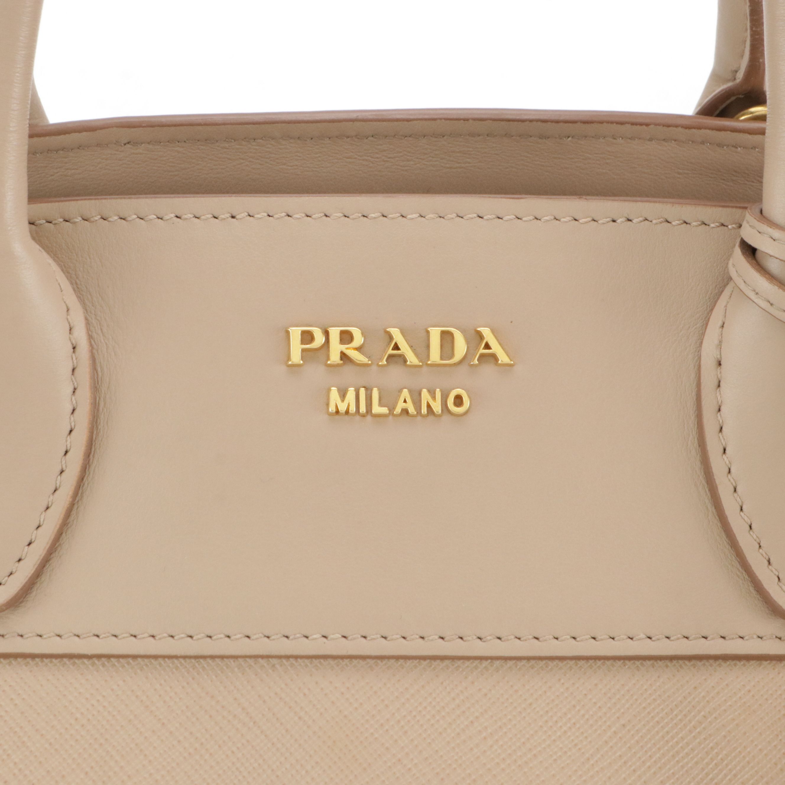 Prada Esplanade Two-Way Satchel in Beige City Calfskin and Saffiano Leather